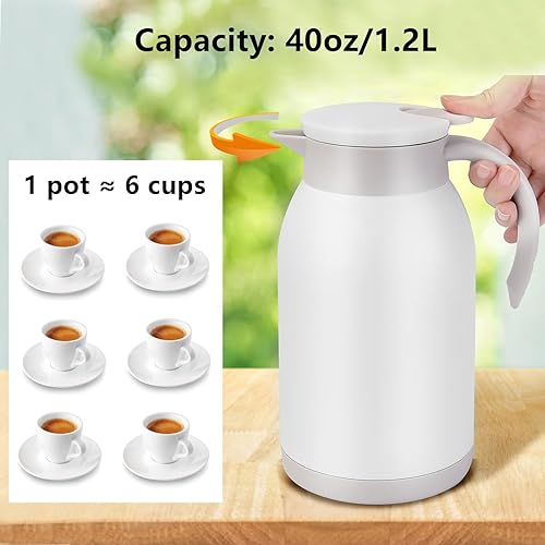 Miniatura 10 de Dispensador térmico de jarra de café de acero inoxidable termo irrompible de doble pared al vacío gran capacidad 40 onzas 12 L agua té bebida té