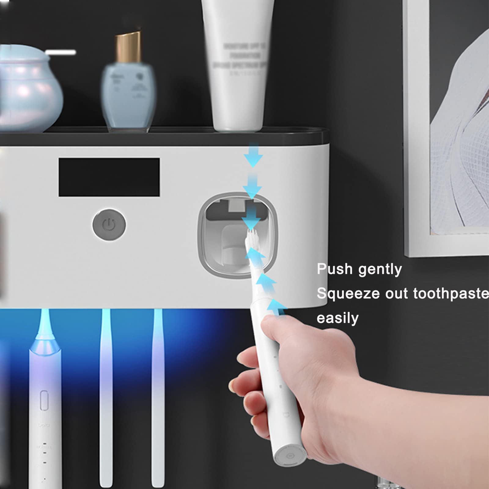 Desinfectante UV, soporte para cepillo de dientes montado en la pared con función de esterilización, desinfectante para cepillo de dientes eléctrico, secado al aire, organizador de baño, recargable