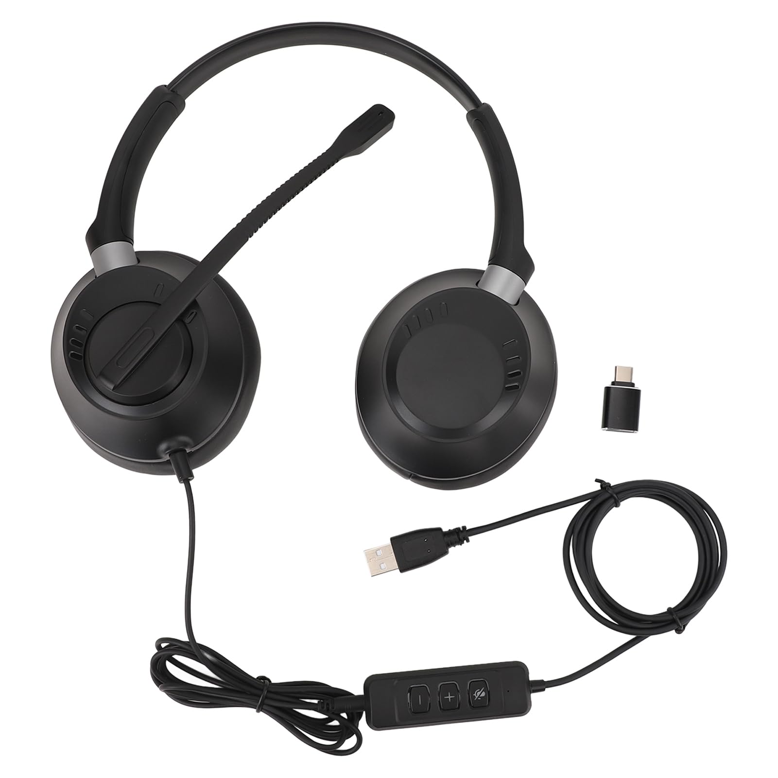 Schimer Auriculares de Teléfono con Micrófono con Cancelación de Ruido de Doble Oído para Centro de Llamadas, Oficina, PC y Portátil, Color Negro