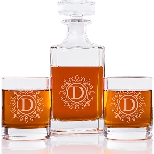 Ornate Monogram 26oz. Classic Plaza Decantador y rocas anteojos (5unidades), D