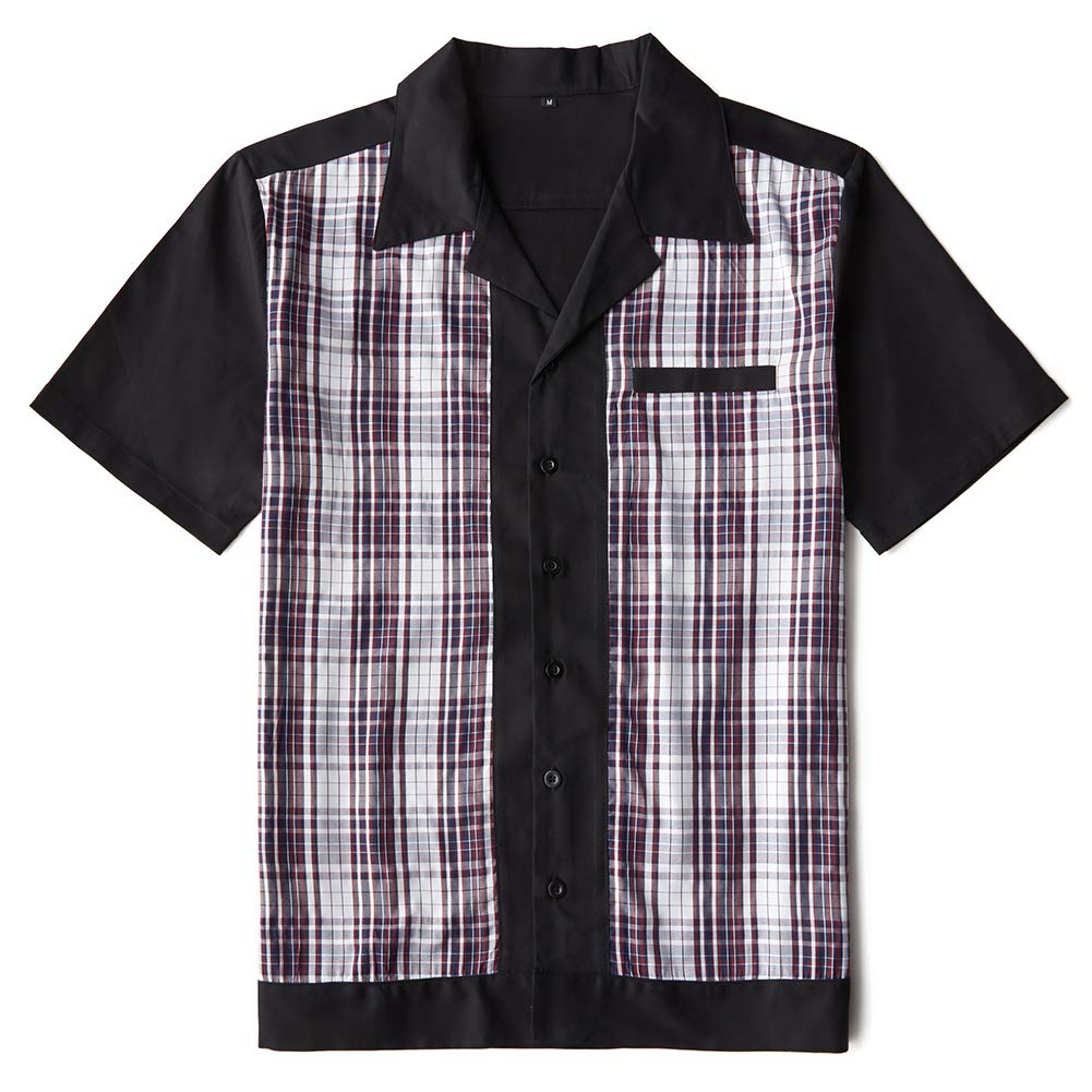 Candow LookMen's Retro Casual Black Contrast Plaid Shirts