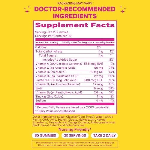 Pink Stork Total Postnatal Vitamin Gummies For Women, Postpartum Recovery And Lactation Support With Folic Acid, Vitamin B6, And Vitamin C, Postpartum Essentials - 60 Gummy Postnatal Vitamins #TOP3