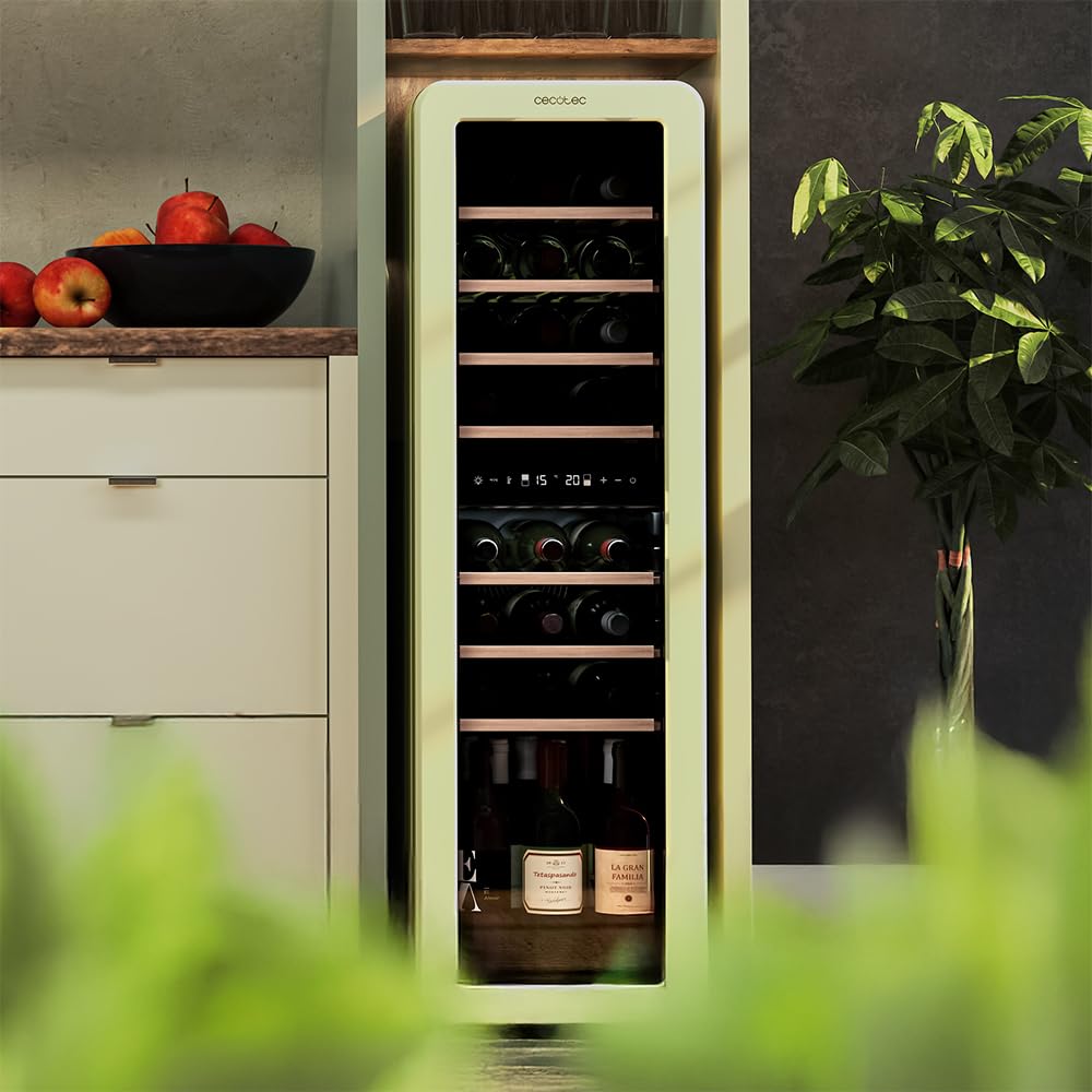 Cecotec Bolero Grandsommelier Origin Duo 30 Hit Green Weinkühlschrank 30 Flaschen 2 Temperaturzonen NoFrost LED-Steuerung Holzregale