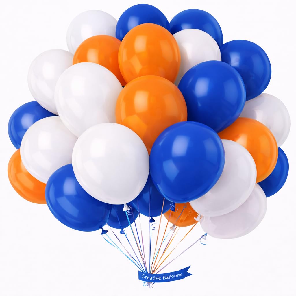 Dekoracyjne balony lateksowe 25 cm - pomarańczowo-białe jasne Nlue gładkie kombinowane kolory - 100 szt
