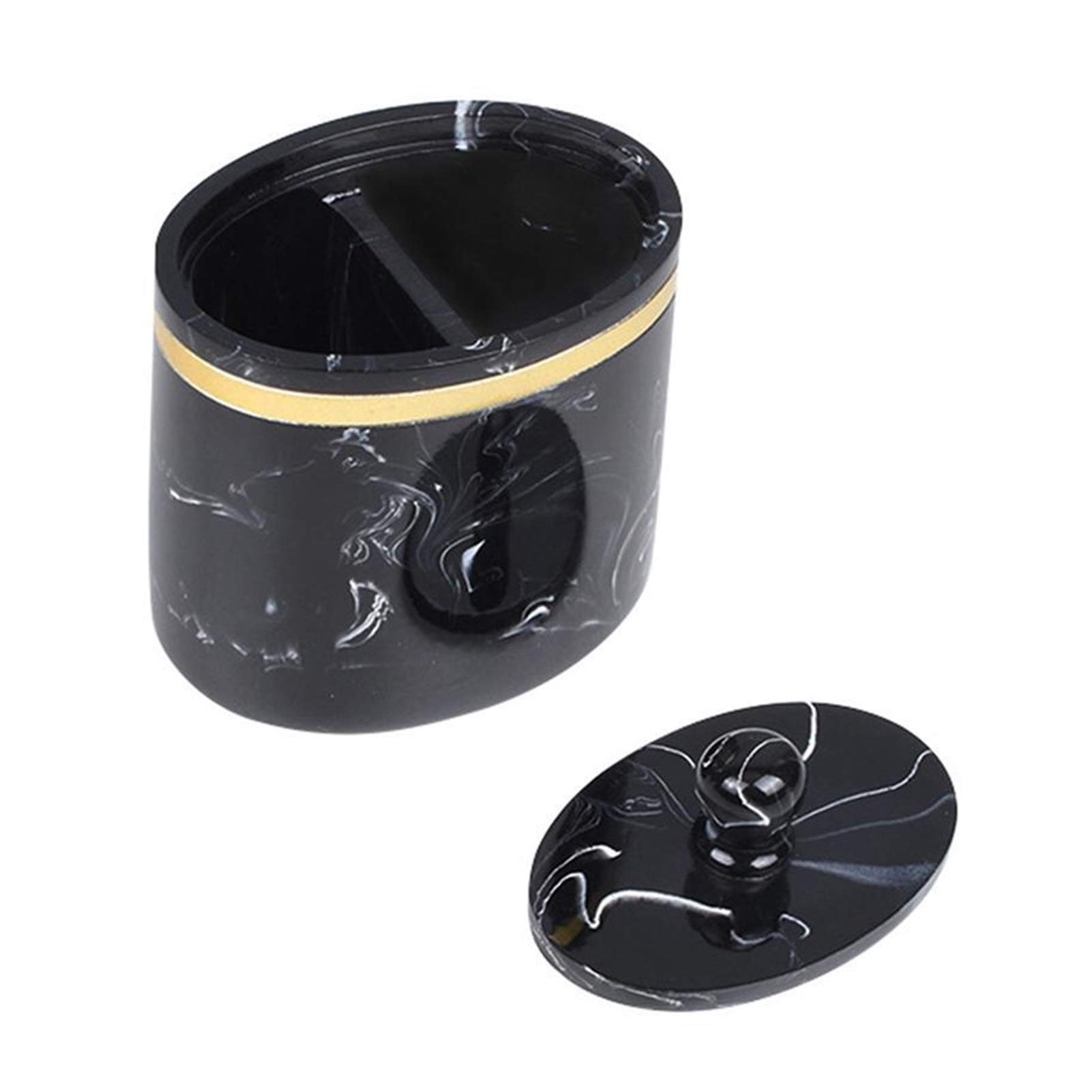 Wdwdw Black Toothpicks Dispenser Toothpick Box Marble Pattern Holder Portable Cotton Swab Storage Container With Lid