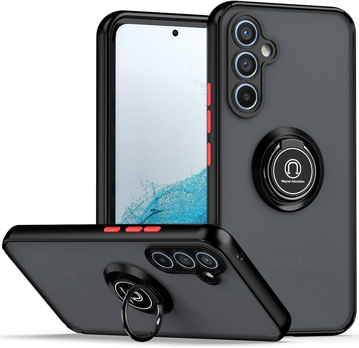 Zubitech Case for Samsung Galaxy A25 Rotational Metal Ring Kickstand Cover Anti Fingerprint Scratch Resistance Matte Finish Case Soft TPU Bumper Magnetic Car Mount Cover for Samsung Galaxy A25 (Black)