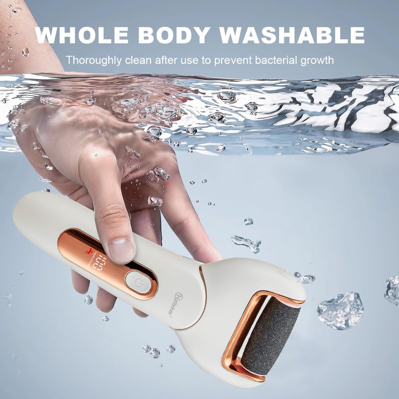 HATTEKER HT-528 Electric Callus Remover for Feet, Rechargeable Callus Remover Pedicure Tools 3 Roller Head & 2 Speed, Digital Display, Foot Care Pedicure Kit for Foot Dead Skin and Calluses, 240 mins 5 61fjs7mA+OL