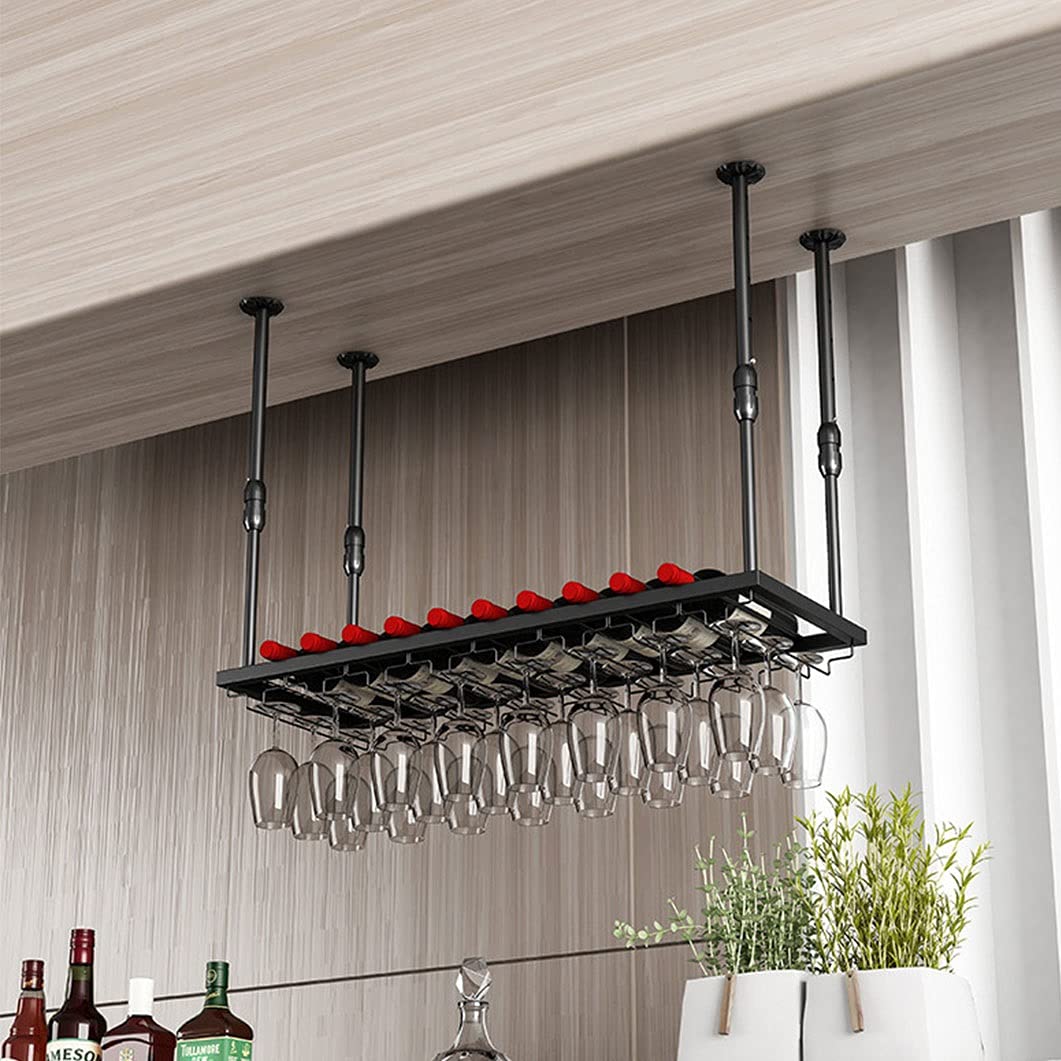 Support de plafond en métal pour bouteilles avec porte-verres haut de gamme