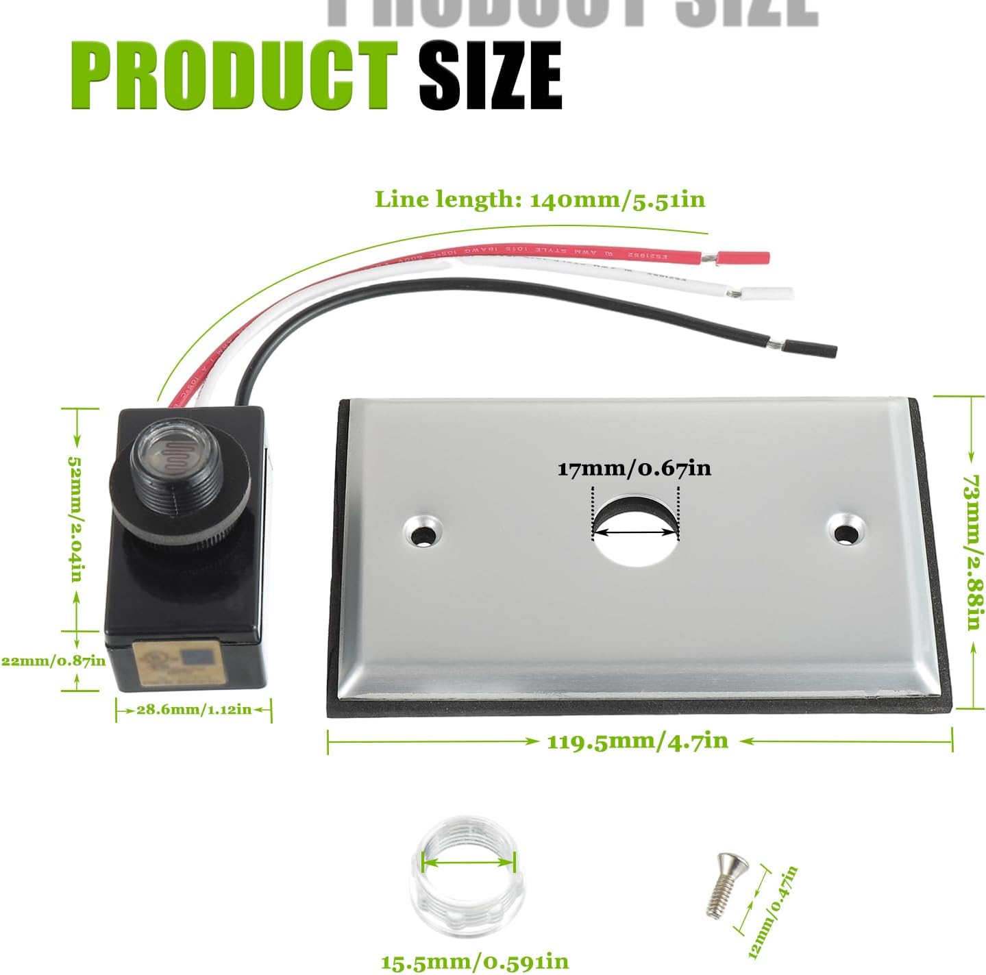 2Pack Photocell Sensor for Outdoor Lights,120V-277V AC Dusk to Dawn Light Sensor Control,Hardwired Post Eye Photocontrol with Wall Plate