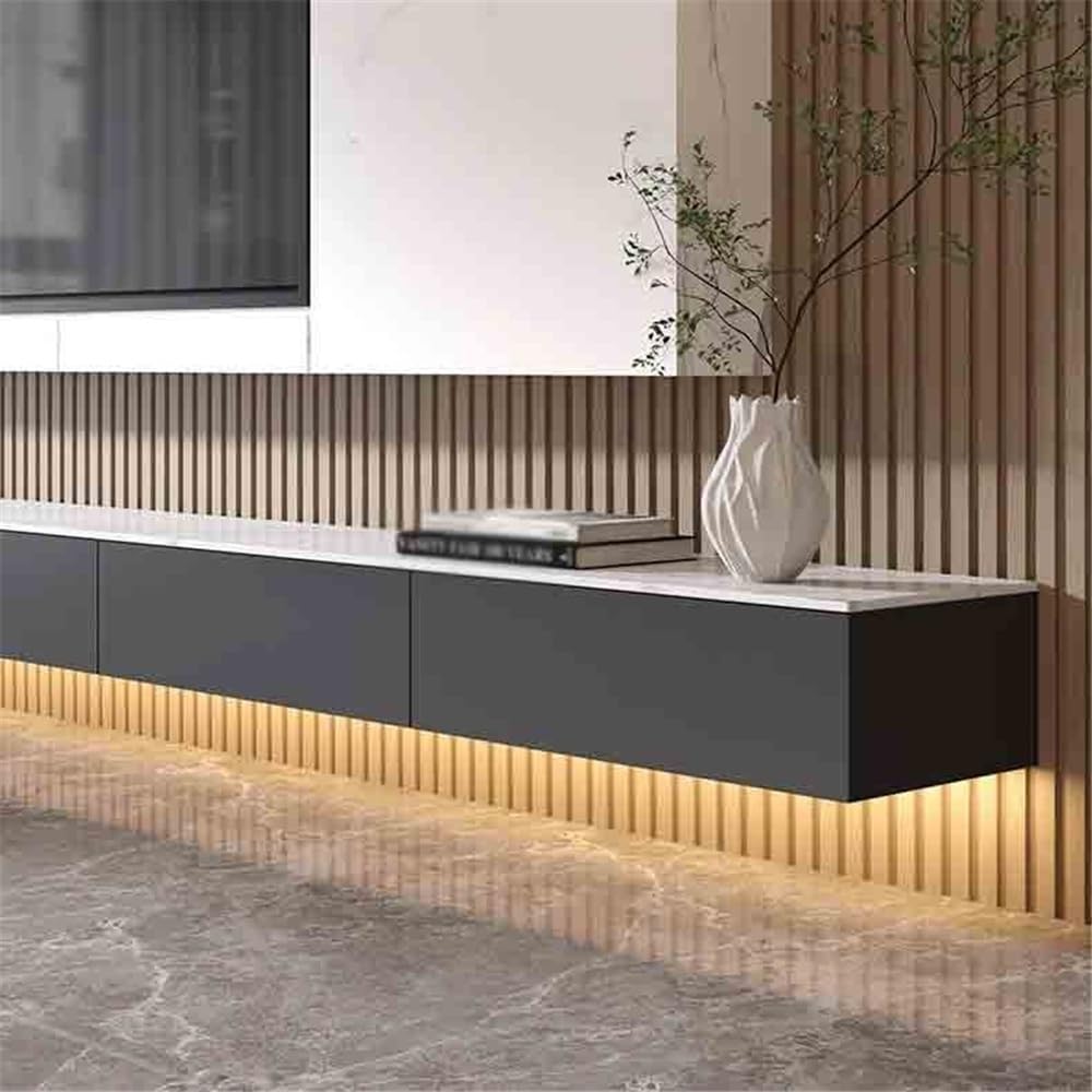Supporto TV galleggiante montato a parete Supporto TV sospeso a parete con cassetti portaoggetti, centro di intrattenimento moderno e stretto con scrivania in ardesia for soggiorno camera da letto ﻿ M