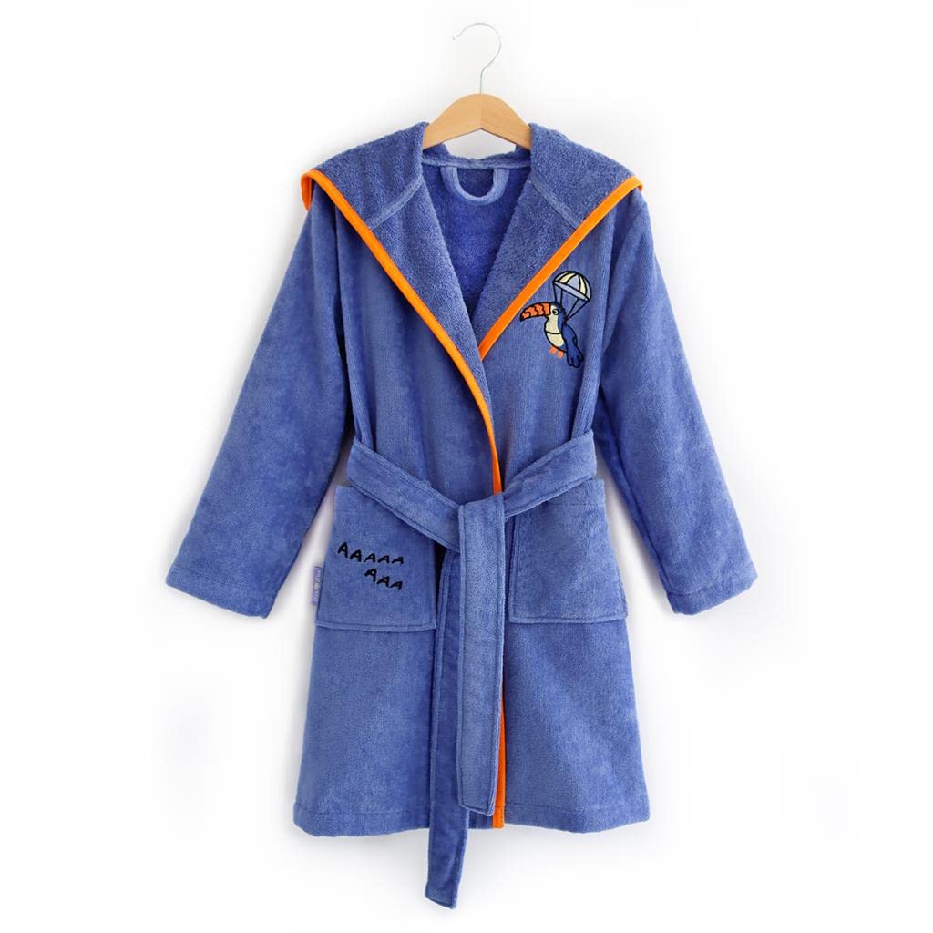Milk Moo Soft CuddlesMilk&Moo Flying Toucan Kids Robe, 100% Cotton Kids Bathrobe, Ultra Soft and Absorbent Hooded Bathrobe for Girls and Boys, Blue Color, Suitable for 5-6 Years