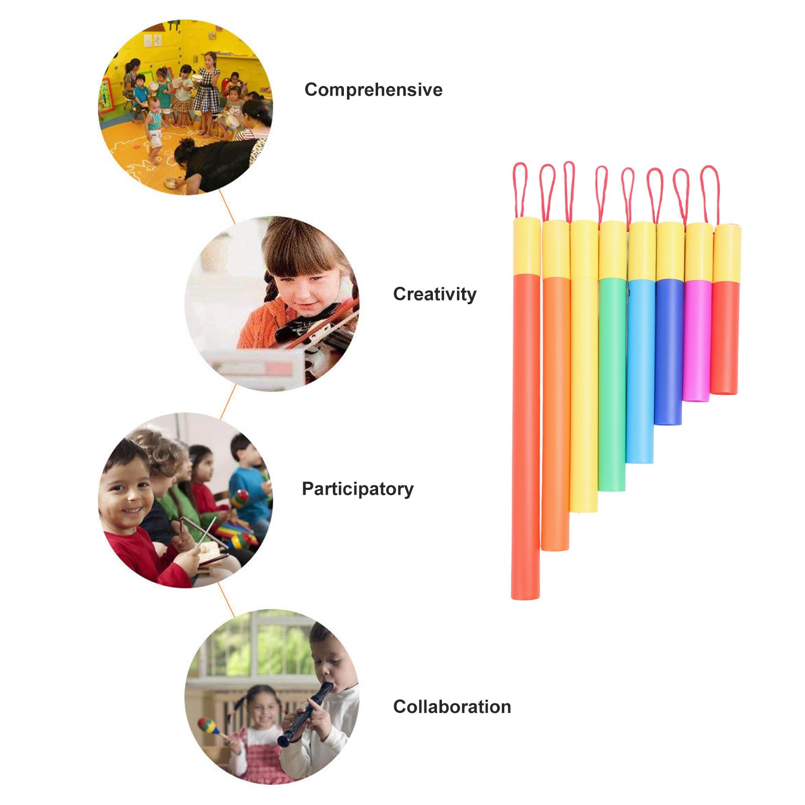 Generic Set di Tubi Sonori Musicali 8 Pezzi di Strumenti a Percussione Interattivi Colorati per L'educazione Musicale Portatile dei Bambini