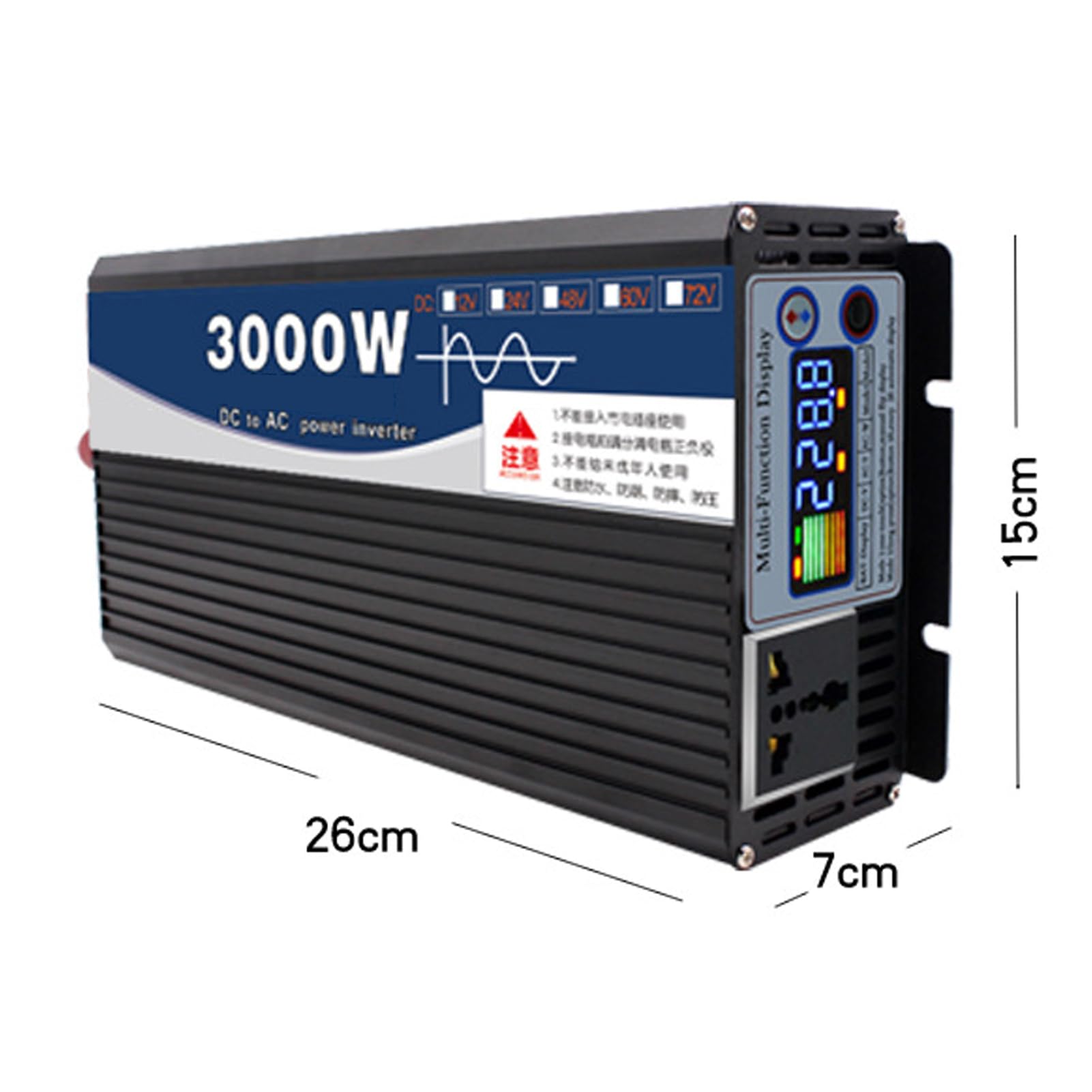 Inversor Cargador de Onda Sinusoidal Pura de 1500W, Potencia Máxima de Entrada CC de 3000W 12V 24V 48V 60V 72V, Salida CA de 110V 120V Inversor de Alta Eficiencia para el Hogar, Cara(Size:48V to 110V)