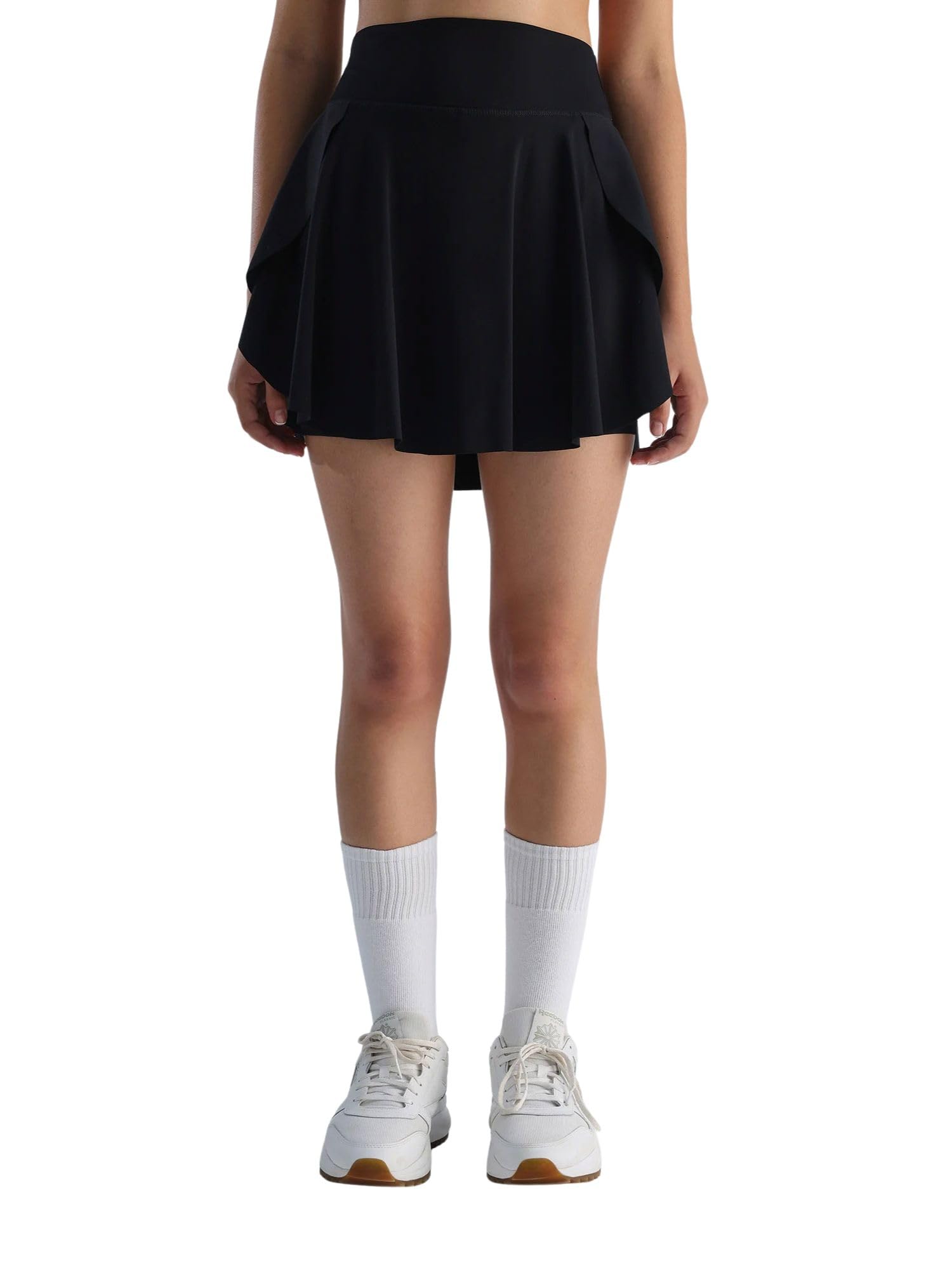 Swirl Tennis Skort Longer for Women | High-Waisted Athletic Skirt with Built-in Anti-Roll Shorts | 2 Pockets | Longer Length | Tennis, Golf, Running & Workout Skort Black-image-39