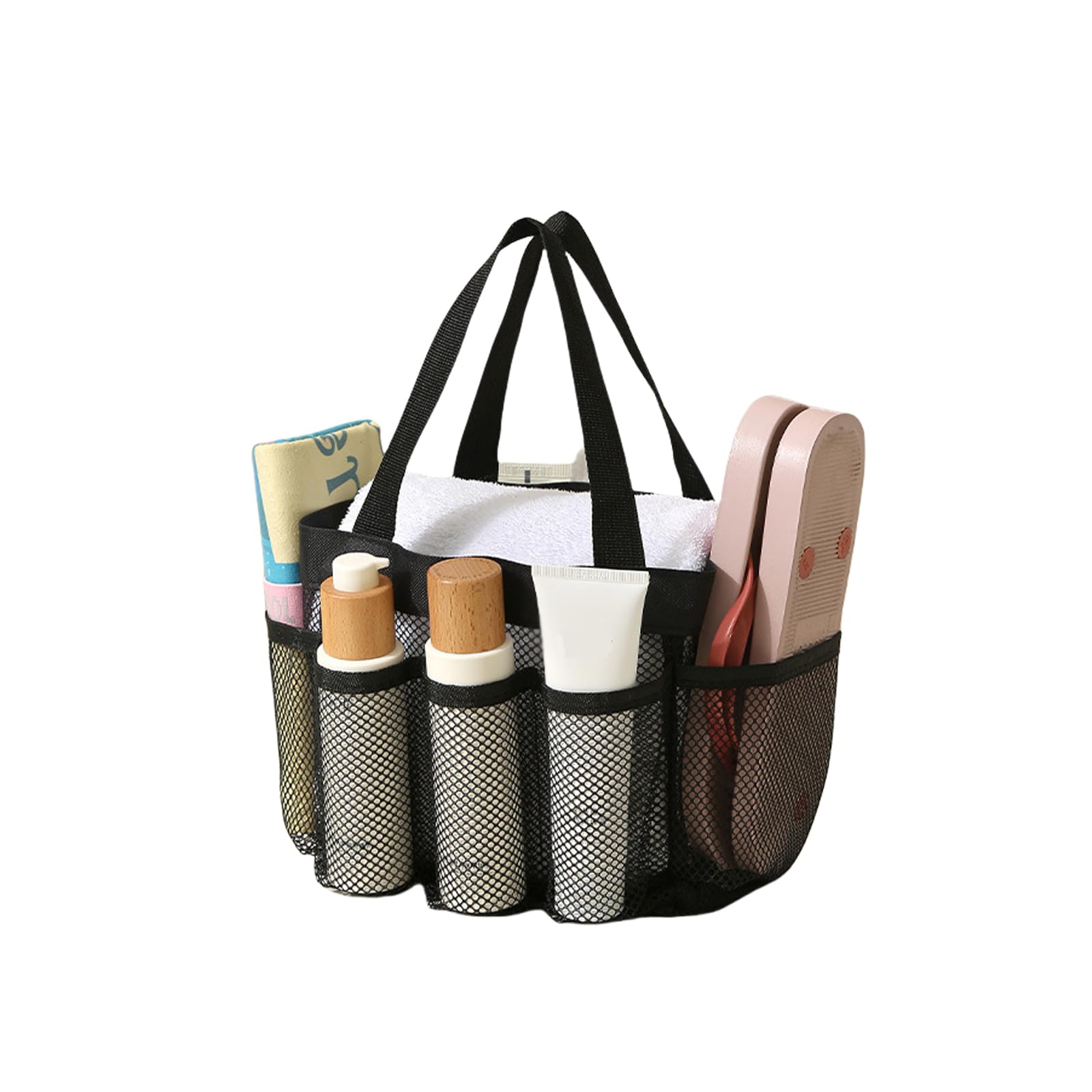 Mesh Shower Caddy Portable 8 Pockets Quick-Dry Toiletry Organizer for Beach Gym Bathroom Spacious Storage Tote
