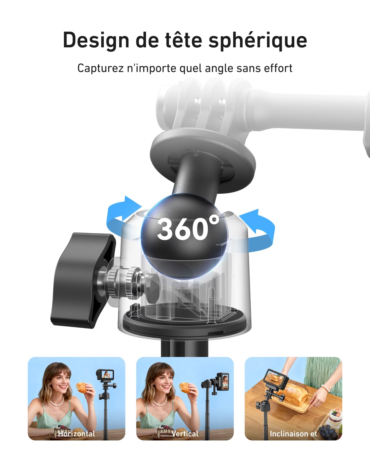 TELESIN 46CM Mini Perche Selfie Trépied pour DJI Osmo Nano Action 6/5 Pro/4, GoPro Hero 13/12, Insta360 X5 X4 Ace Pro – Monopode Réglable 360°, Poignée Extensible Vlog, Base Magnétique Stable