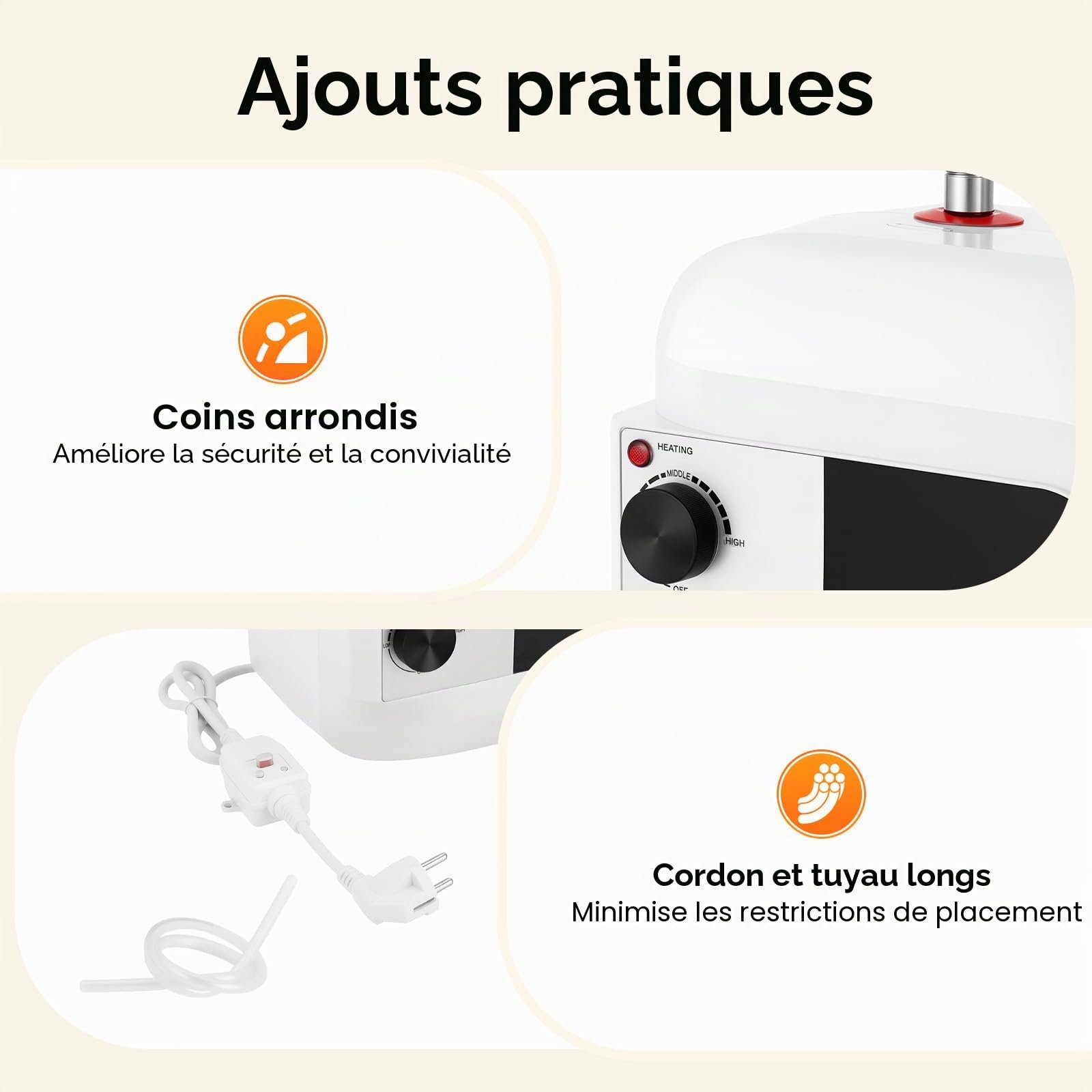 Chauff-eau électrique 6L, Mini chauffe eau instantané electrique 220V 1500W chauffe-eau cuisine d'eau sous évier 30-65℃, Montage mural Chauffe-eau électrique sans réservoir