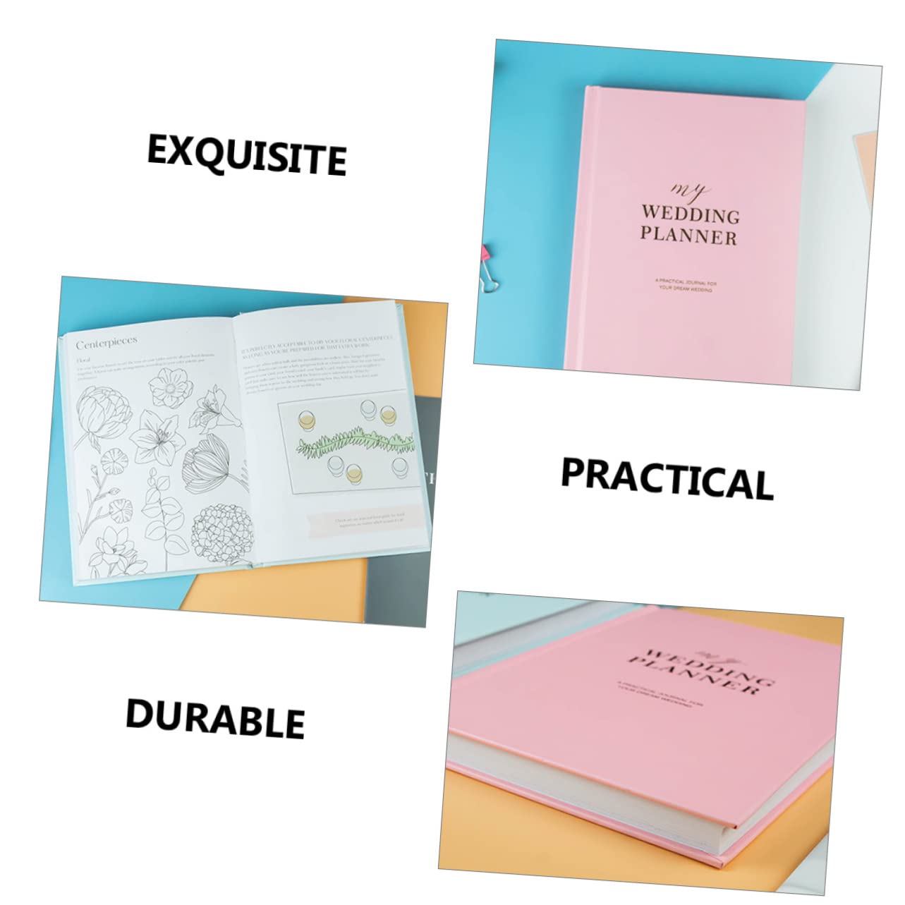 OSALADI Hochzeitsplaner Notizbuch Hochzeitsbuch für Braut Engagement Brautparty Notizbuch mit Erinnerungsseiten Rosa