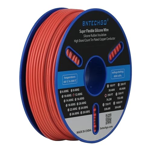 Vista 61 de BNTECHGO Carrete de alambre de silicona calibre 12, 50 pies, color rojo, flexible, 12 AWG, alambre de cobre estañado trenzado