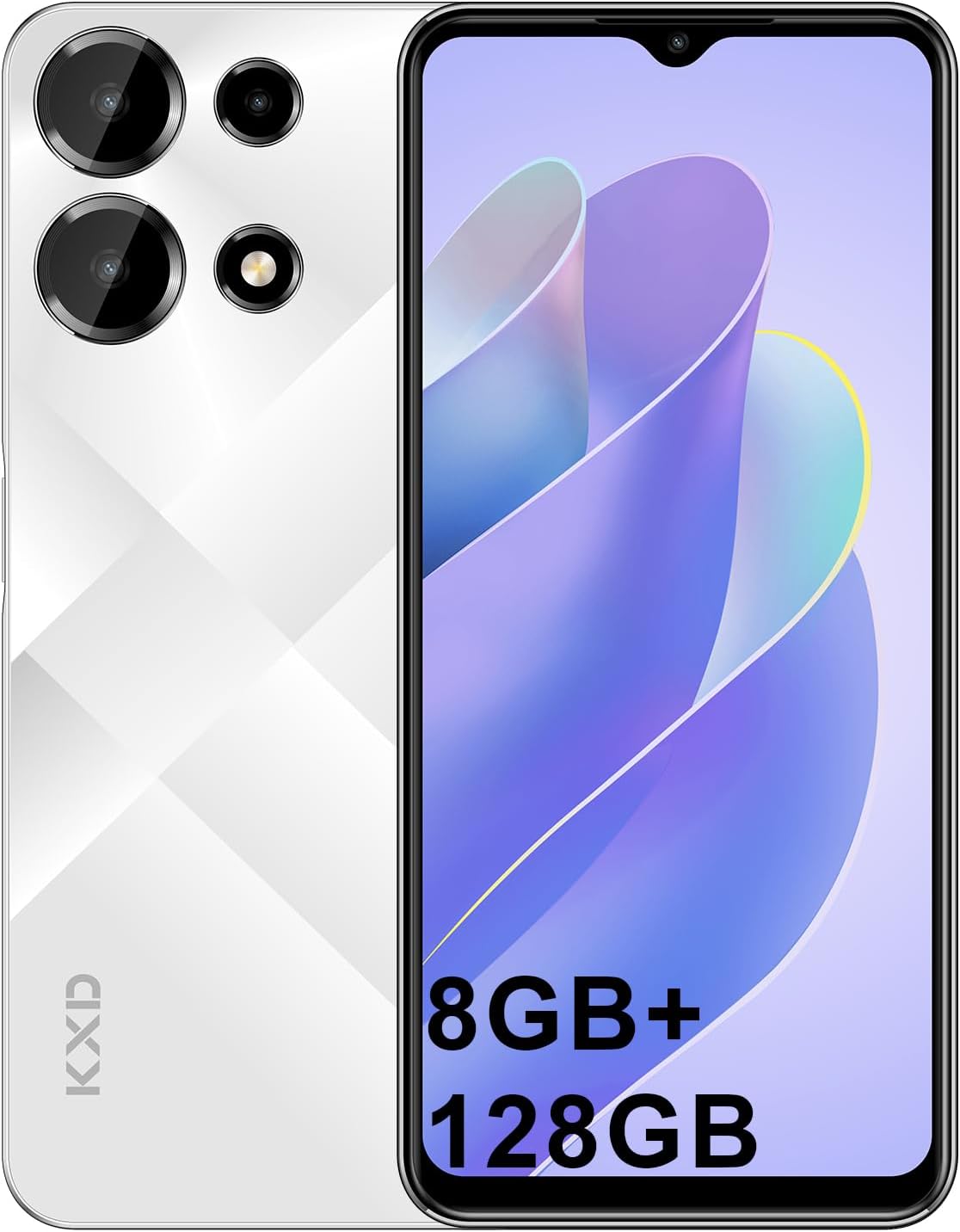 KXD A10 Unlocked Cell Phone, Android 13 Smartphones, 6.6″ HD+, 4500mAh 10W Fast, Octa-Core 12GB+128GB/256GB Extension Smart Phone, 13MP+8MP, Face ID Unlock Phone, 4G Dual SIM Phone – White