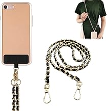 BRAINLE Leather and Golden Metal Phone Chain - Mobile Neck Strap, Crossbody Strap for Phone, Mobile String - Wrist Strap for Phone, Mobile Chain
