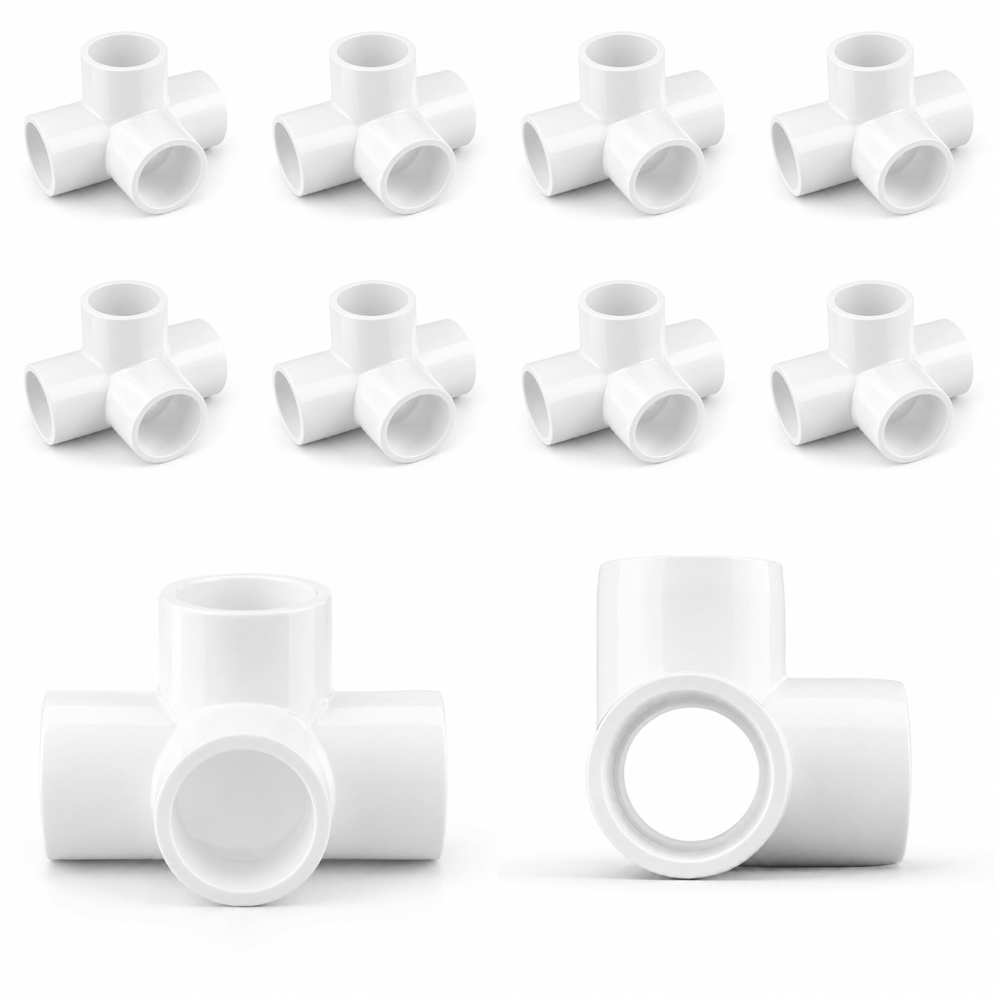 PVC 4 Way Tee 1 Inch,White,10 Pack
