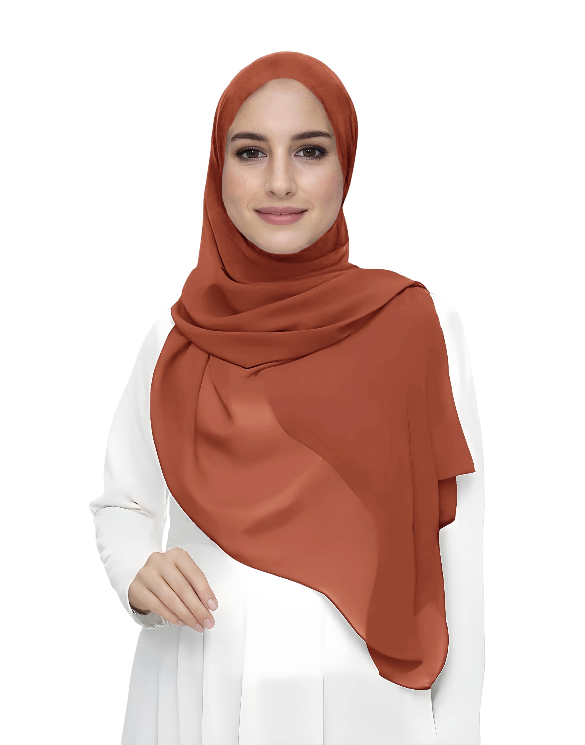 Premium Chiffon Hijab Head Scarf Shawl Wrap for Muslim Women Lightweight (Rust)