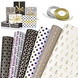 Papel de Regalo, GuKKK 6 Hojas Papel Para Envolver Regalos + 2 Rollo de Cinta, Niños Niñas Cumpleaños Papel Regalo, para Cumpleaños, San Valentín, Día De Fiesta, Baby Shower, Navidad(50 x 70cm)