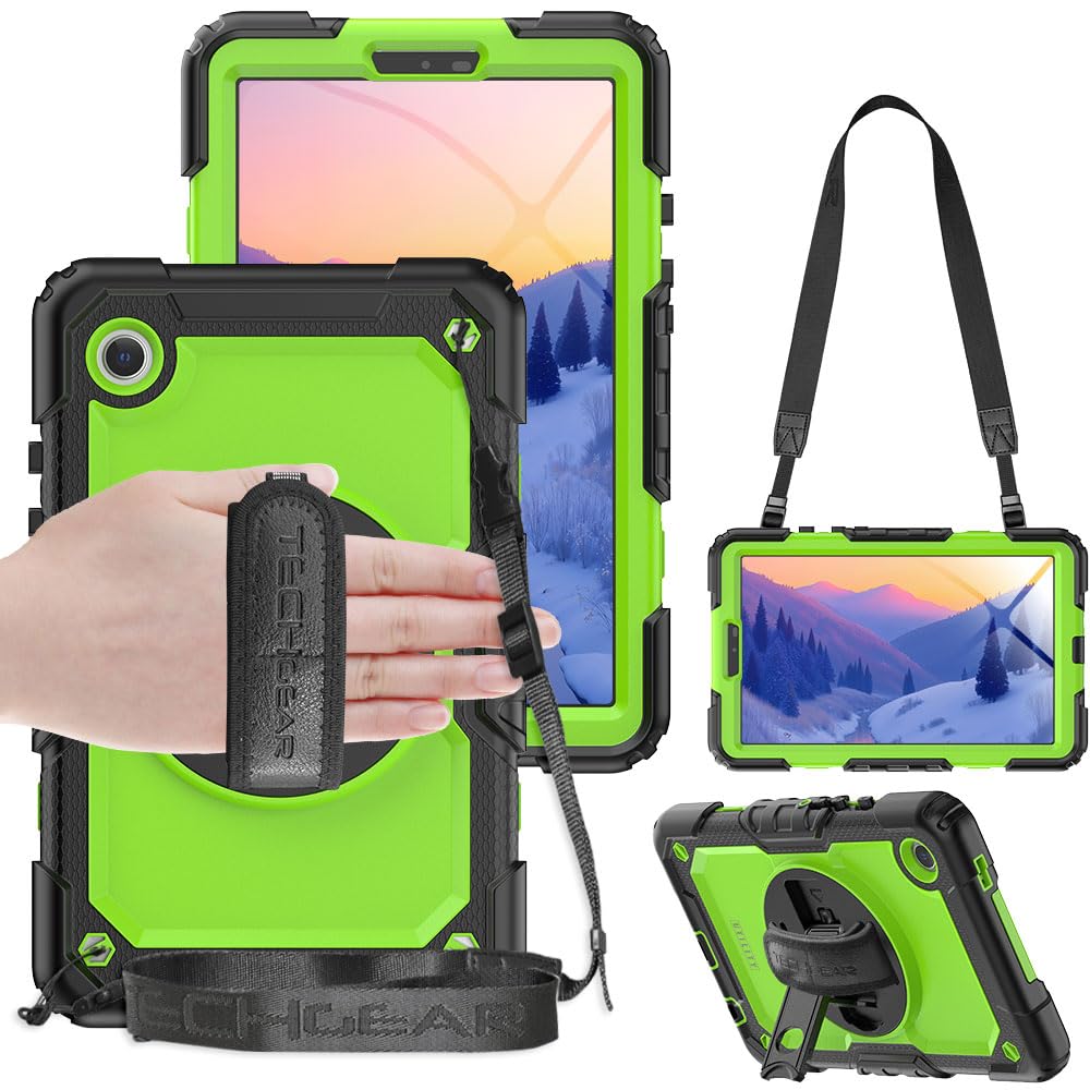 TECHGEAR UTILITY Etui pasuje do Samsung Galaxy Tab A9 22.1 cm (SM-X110 / SM-X115), wytrzymałe, wytrzymałe etui odporne na wstrząsy, z obrotowym stojakiem 360, paskiem na rękę i paskiem na ramię,