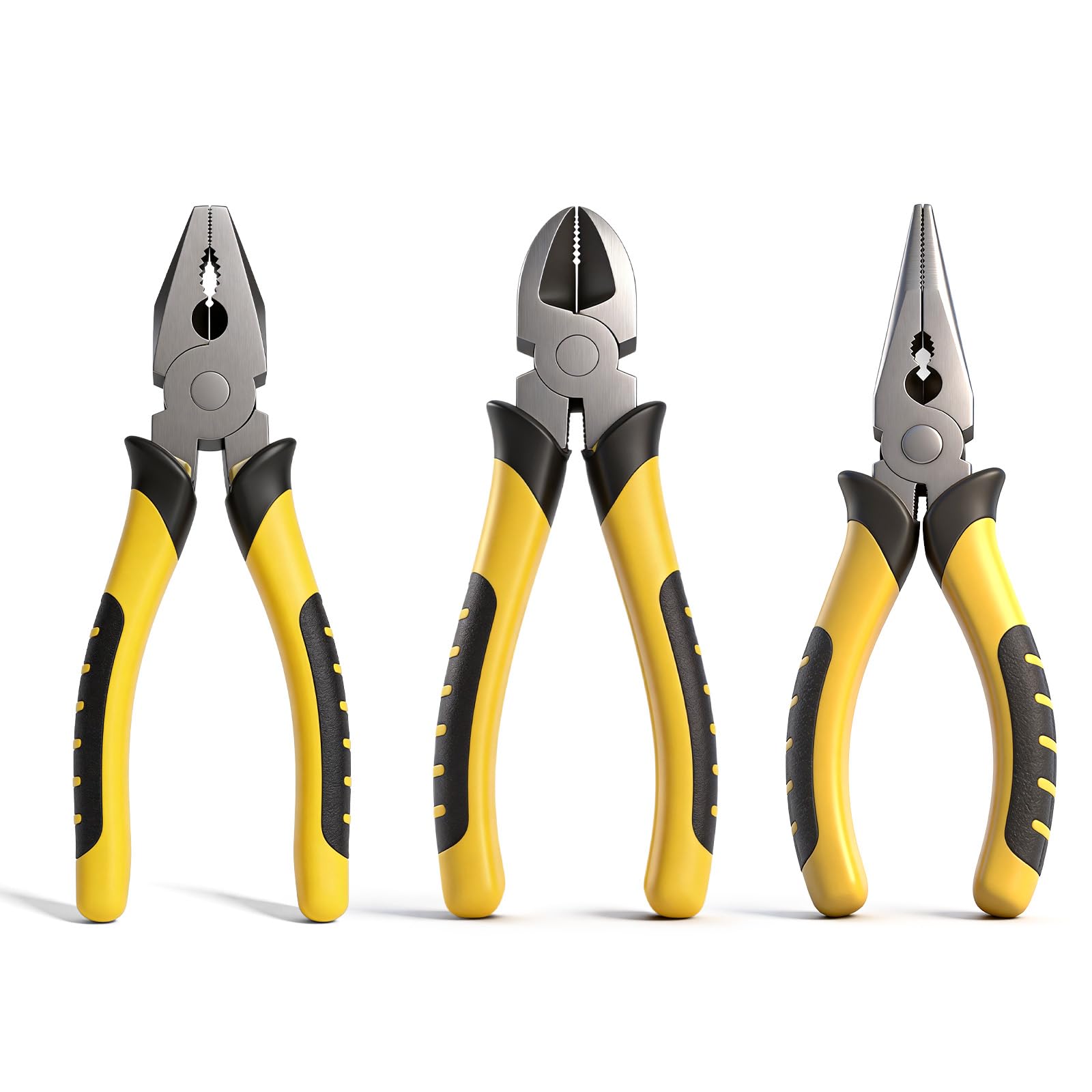 3 Piece Pliers Set, 8in Combination Pliers, Long Nose Pliers & Wire Cutters