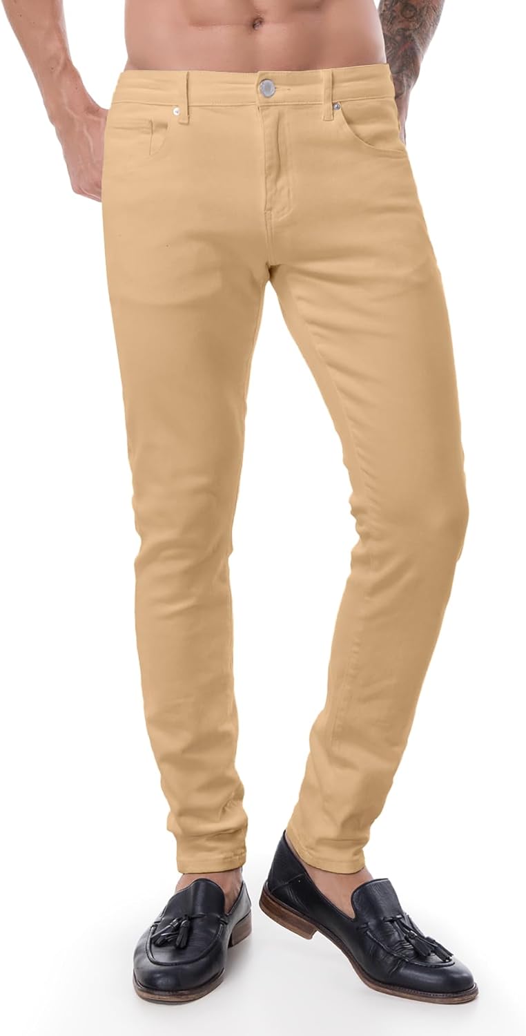 Mens Chinos Jeans Pant Slim Fit Stretch Skinny Dress Pants Casual Plaid