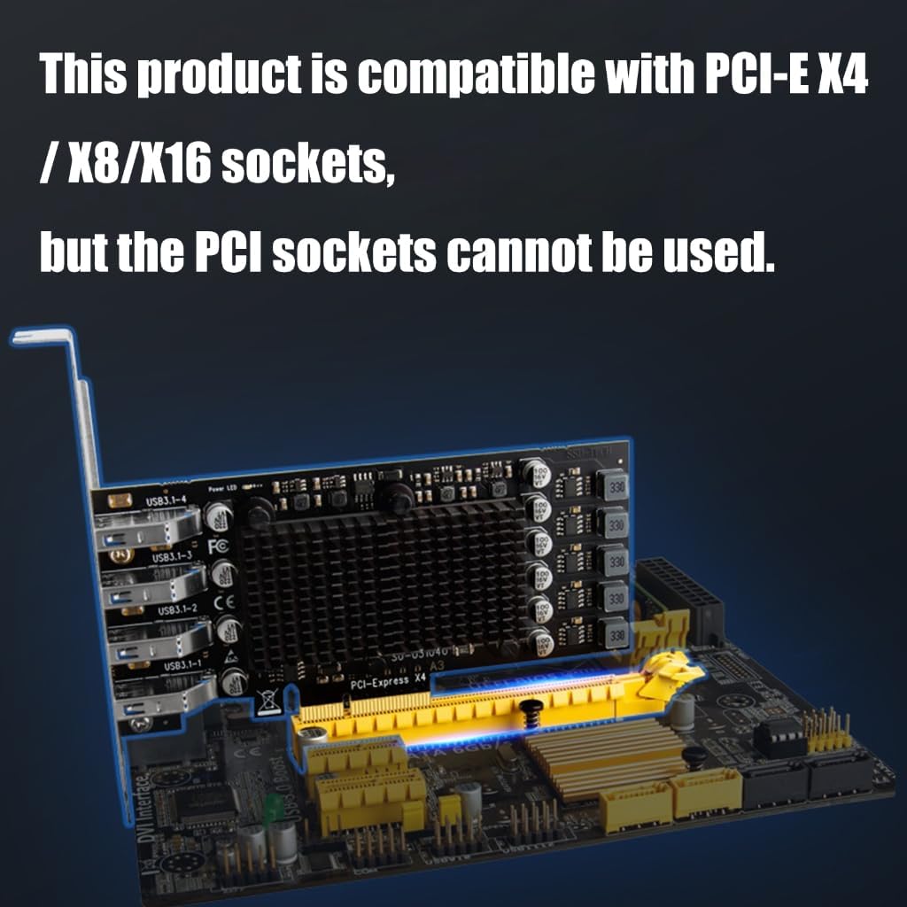 USB3.2 PCIE Expansion Card Adapter External PCIE Extender PCIE Card 4 Port USB3.2 Adapter for Desktop Equipment