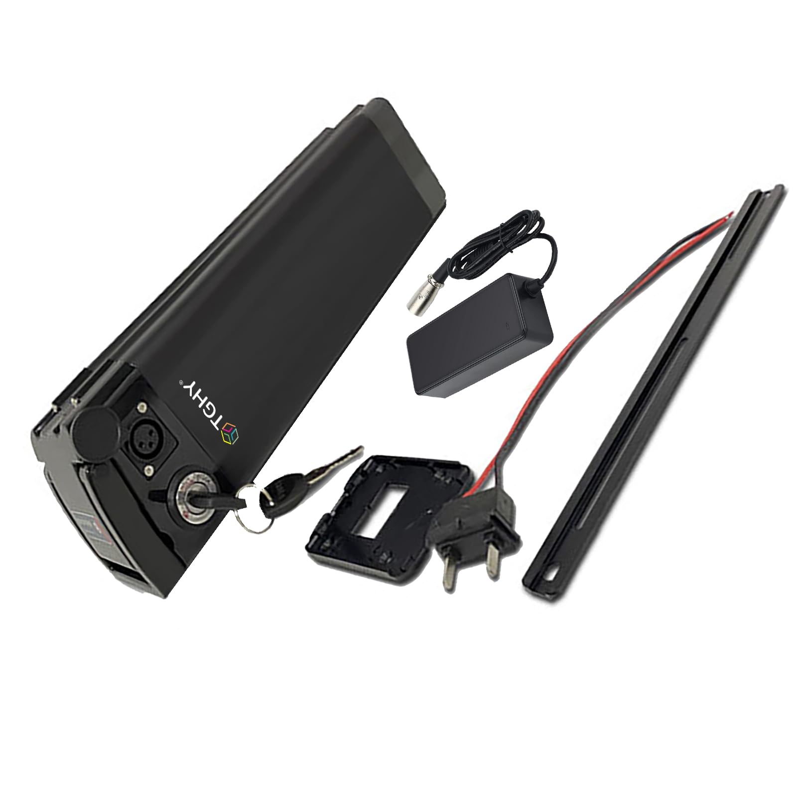 TGHY Folding Bike Battery 24V 36V Lithium Battery 48V Down Tube Batteries 8Ah 10Ah 12.5Ah 15Ah 17.5Ah 18Ah 20Ah with Charger and Key lock,36V 18Ah
