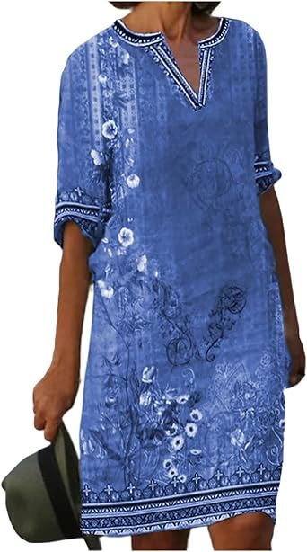 OIOLOYJM Plus Size Summer Dresses for Women 2025 Plus Size Dresses for Curvy Women 3/4 Sleeve Casual Boho Kaftan Dresses