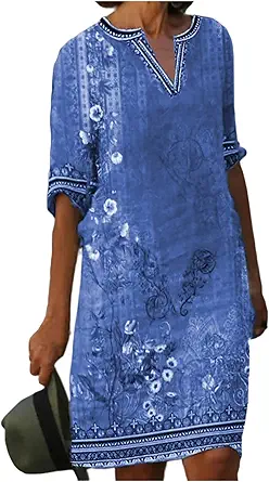 OIOLOYJM Plus Size Summer Dresses for Women 2025 Plus Size Dresses for Curvy Women 3/4 Sleeve Casual Boho Kaftan Dresses