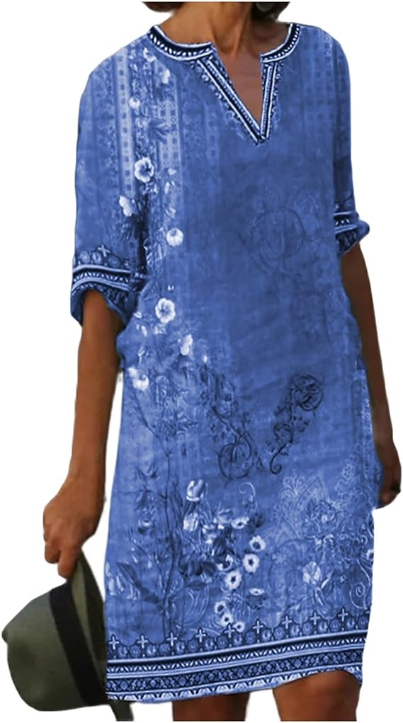 OIOLOYJM Plus Size Summer Dresses for Women 2025 Plus Size Dresses for Curvy Women 3/4 Sleeve Casual Boho Kaftan Dresses