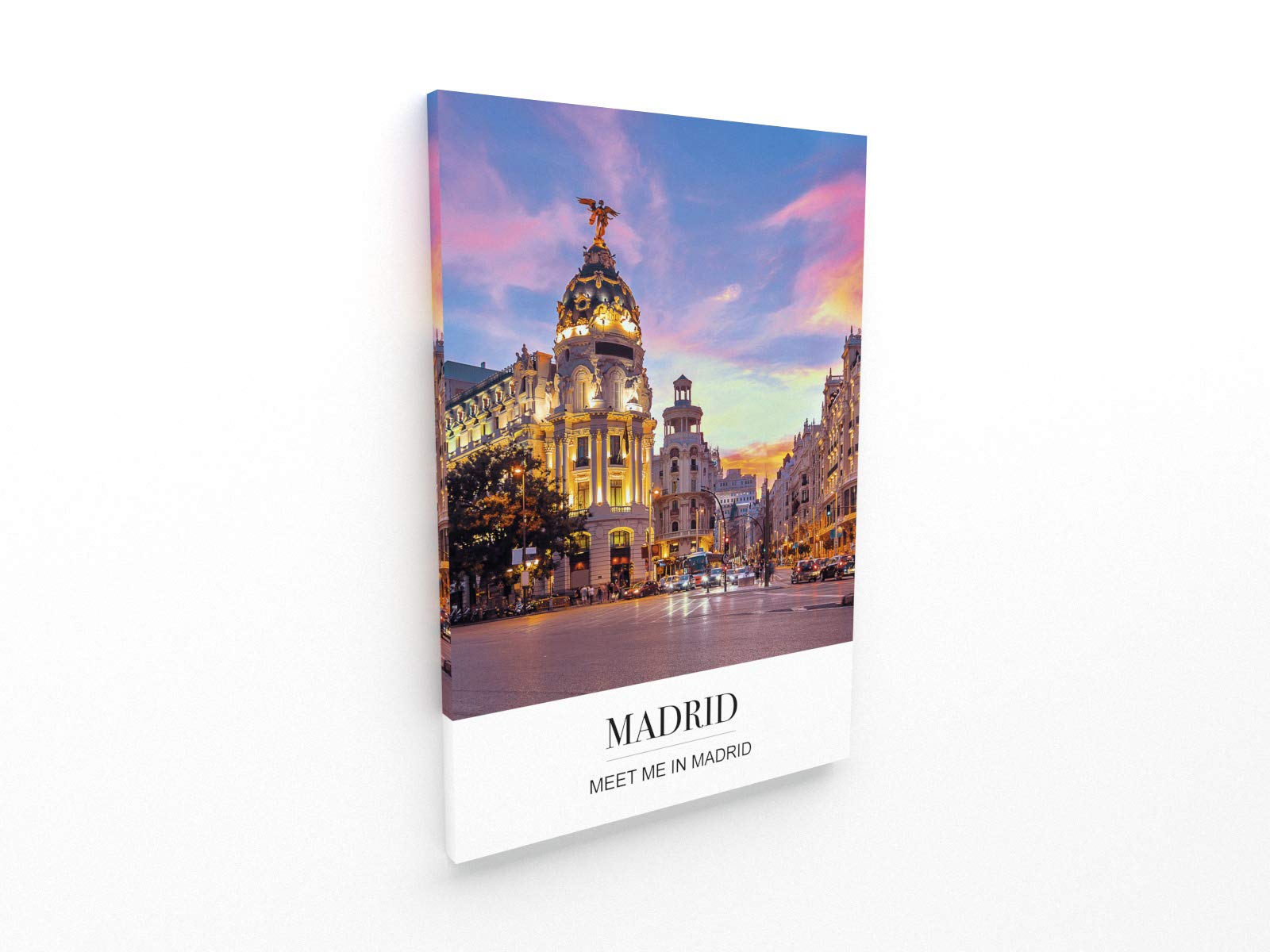 Panorama Lienzo Ciudad de Madrid Mensaje 70 x 100 cm - Bastidor Incluido - Cuadros Decorativos para Salón - Decoración Moderna