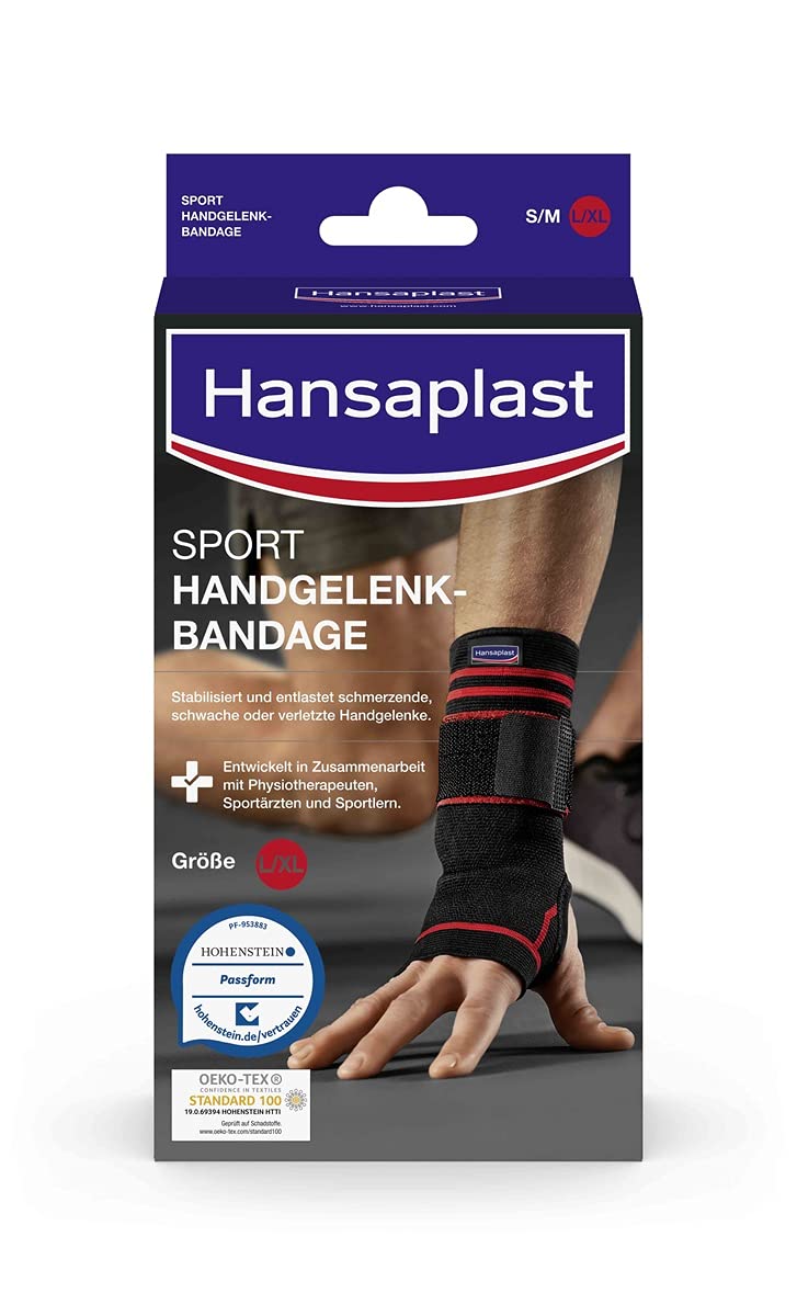 Muñequera Hansaplast Sport, el soporte de muñeca protege y apoya la articulación, protector de muñeca adecuado para la muñeca derecha e izquierda, talla M/L