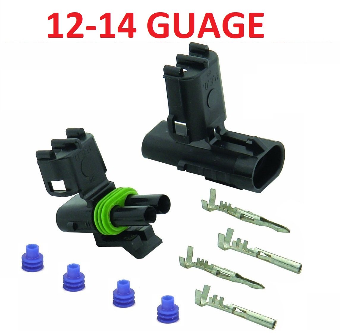 Muzzys 12-14 AWG Guage 2 Pin Position Terminal Weather Pack WeatherPack Connector Male Female Set Weather Proof