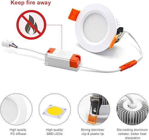 Miniatura 6 de Iluminación LED empotrable de 2 pulgadas luz descendente regulable de 3 W blanco cálido de 3000 K lámparas de reajuste CRI80 lámpara de techo