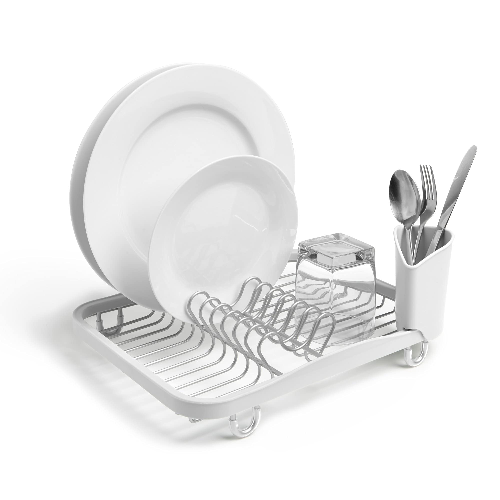 Umbra Sinkin Dish Drying Rack – Dish Drainer Kitchen Sink Caddy with Removable Cutlery Holder, Fits in Sink or on Countertop, White