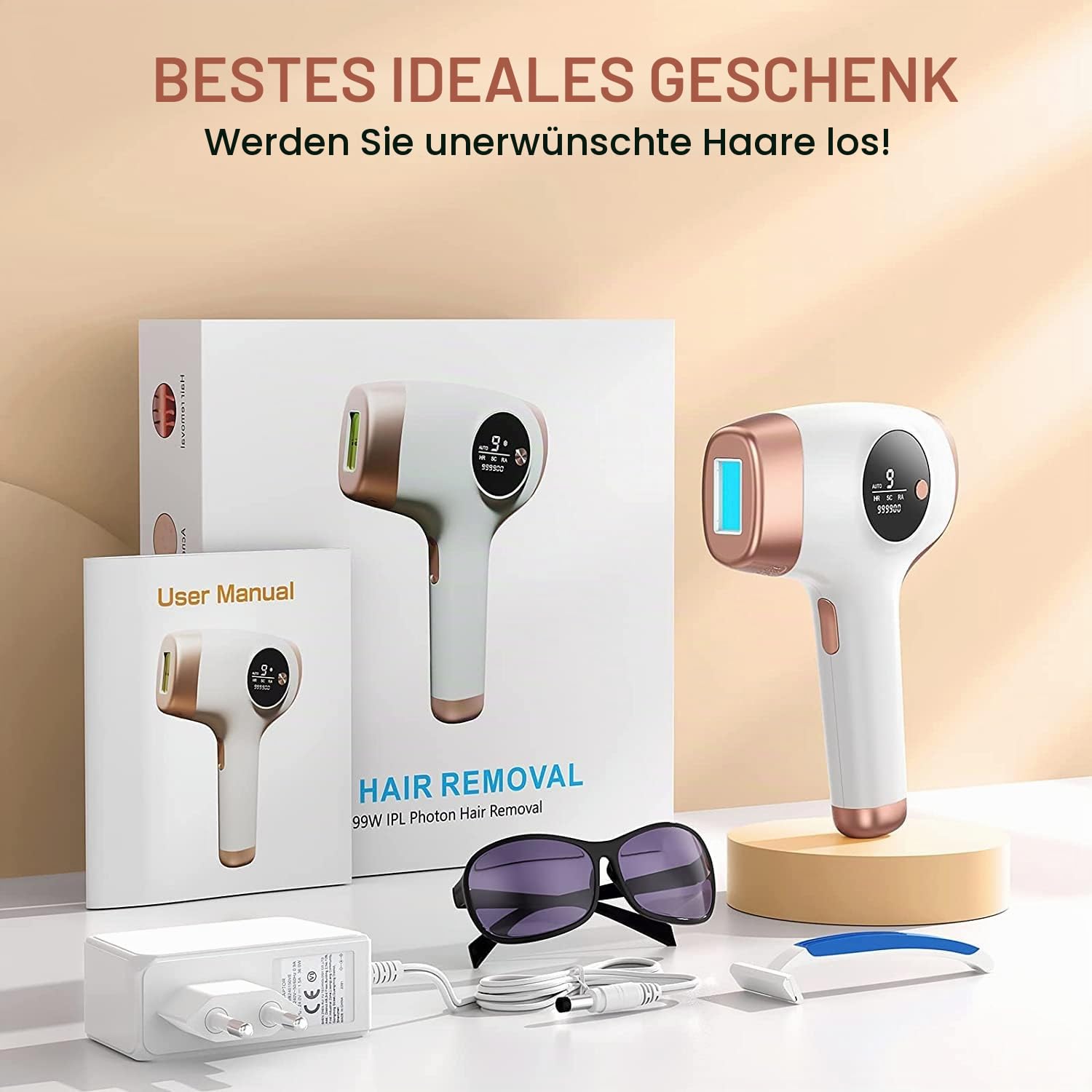 IPL-Laser-Haarentfernungsgerät für Frauen & Männer, 3-in-1 Dauerhafte Haarentfernung mit 9 Energieleveln, 999.000 Blitzen, Schmerzfrei & Effektiv für Gesicht, Körper, Bikinizone, Beine und Achseln