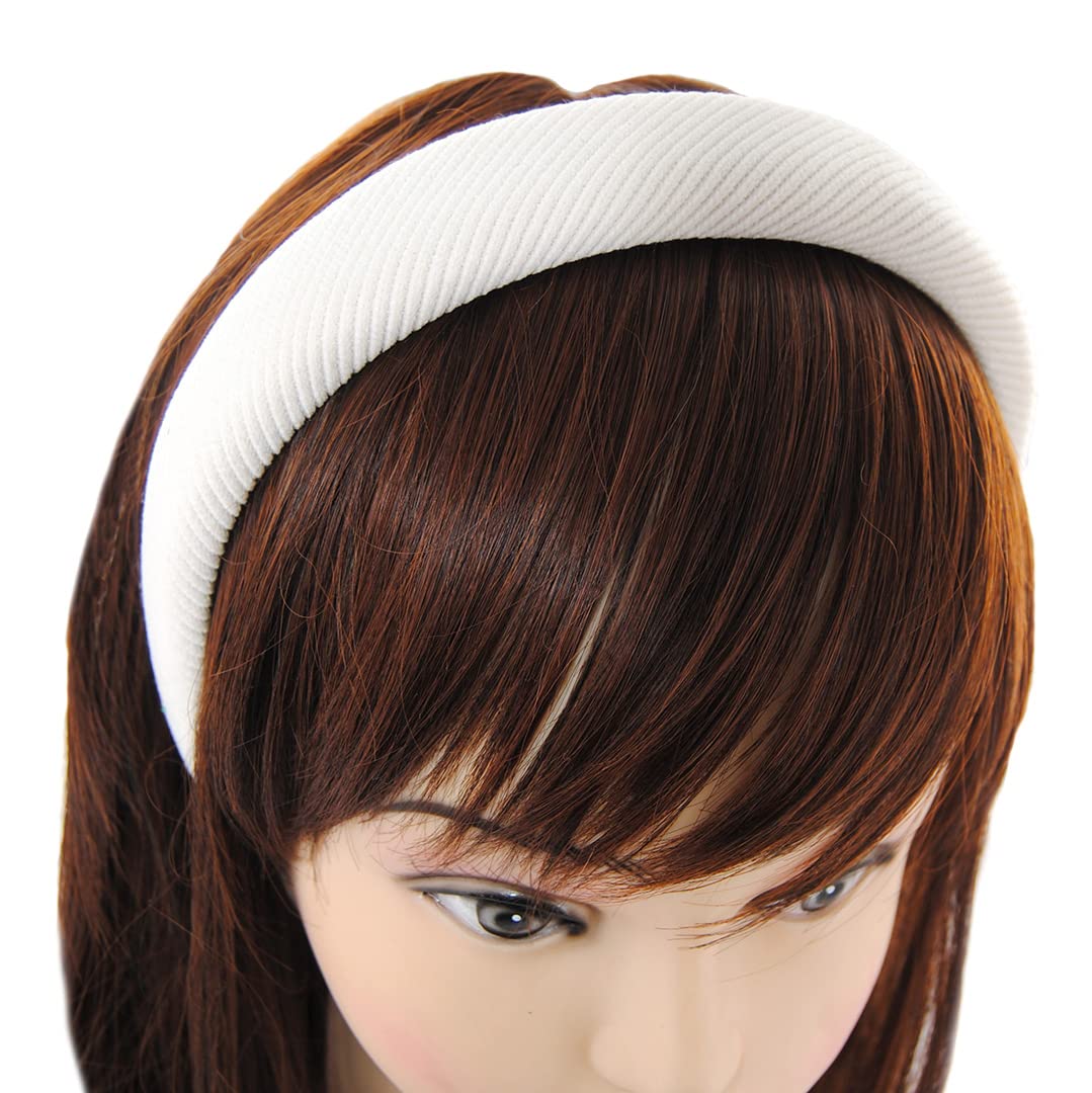axy HRK5A Wide Headband with Fabric Padded Cord - Beautiful Headband Hair Accessories (White) - Image 2