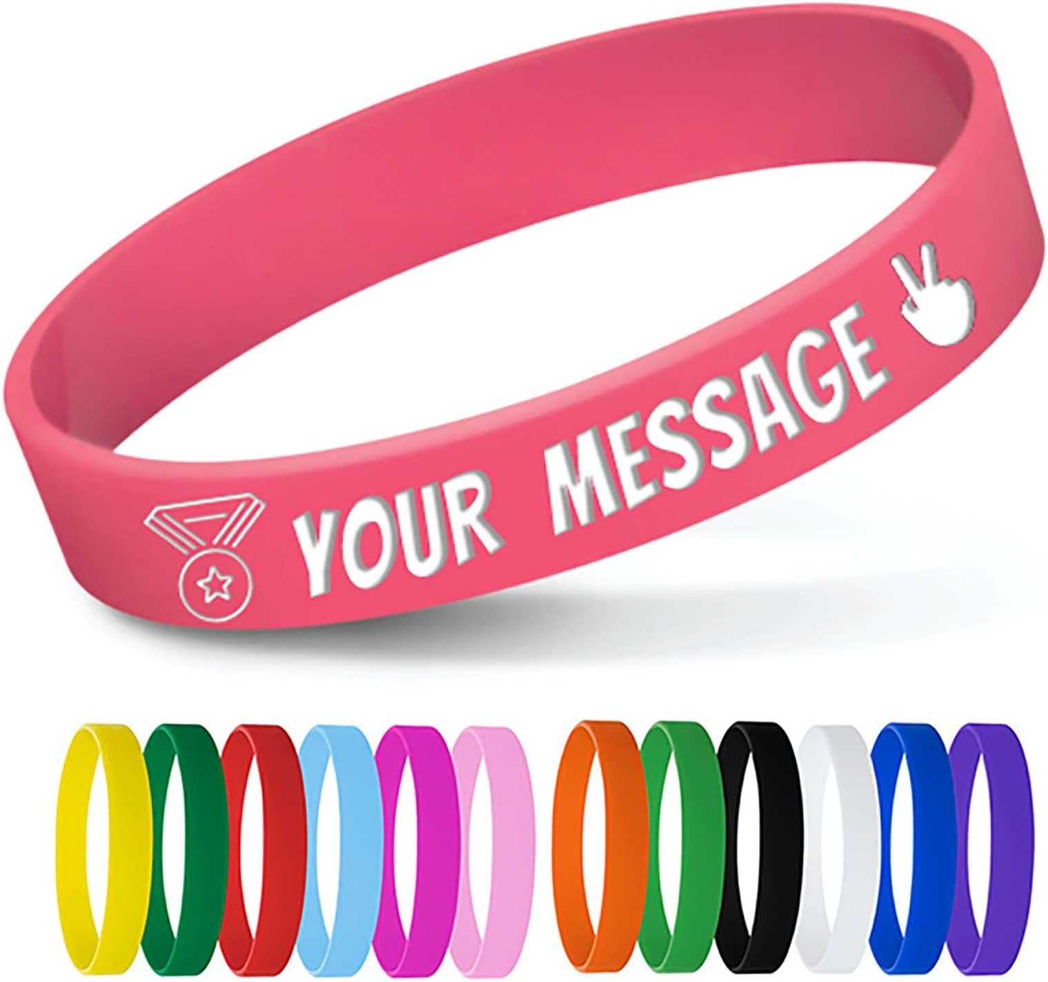 Personalized Silicone Wristbands Bulk with Text Message Custom Rubber Bracelets Customized Rubber Band Bracelets for Events, Motivation,Fundraisers, Awareness,Pink
