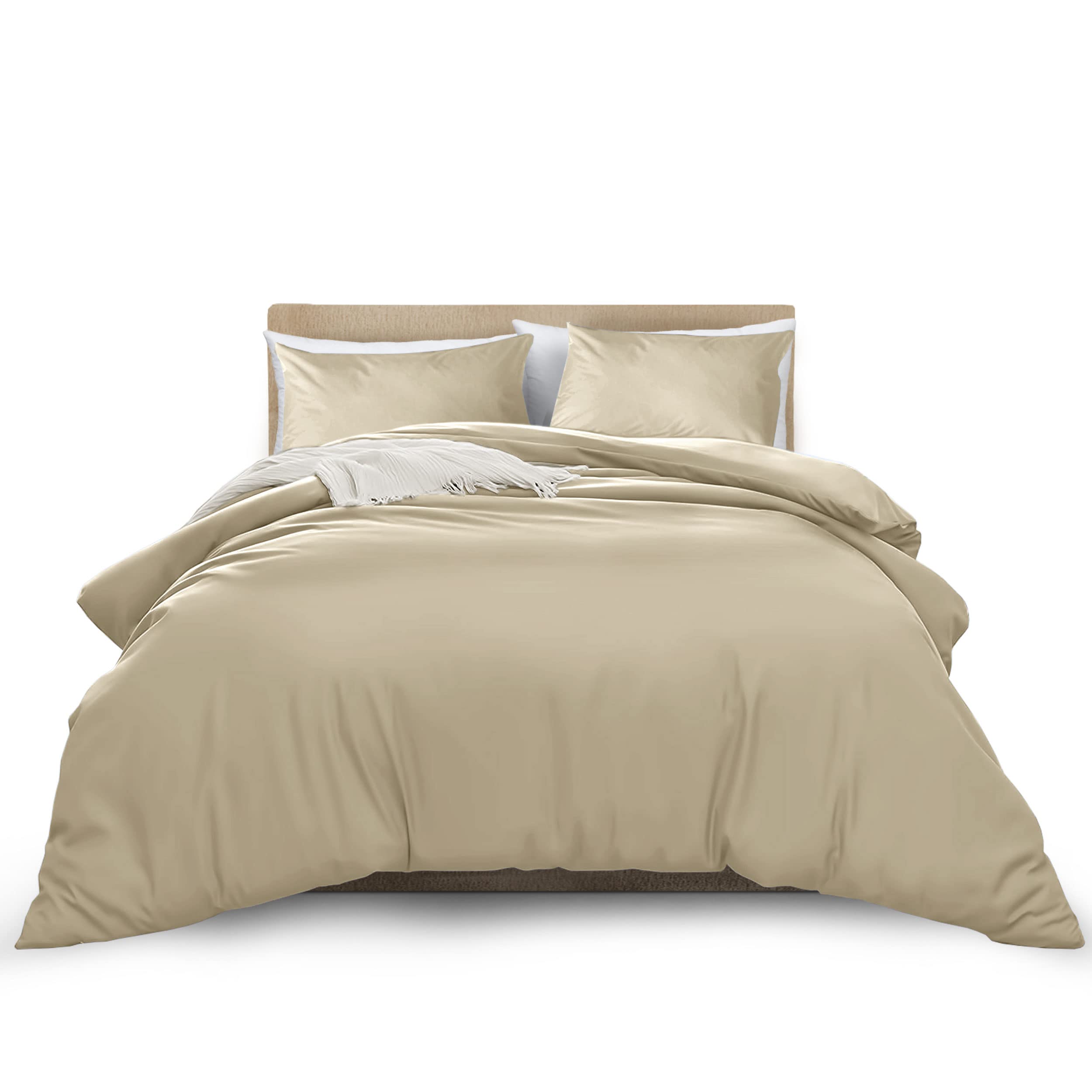 MOONLIGHT20015 Super King Duvet Cover Set Beige Solid Soft Super King Bedding Duvet Cover with 2 Matching Pillowcases