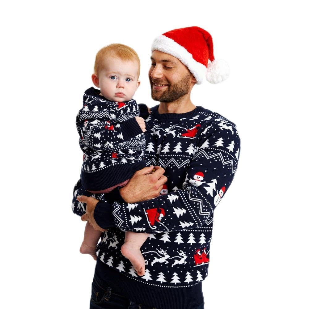 Jersey Navideño para Mujer, Hombre y Niños con Árboles, Muñecos y Papá Noel Algodón Orgánico