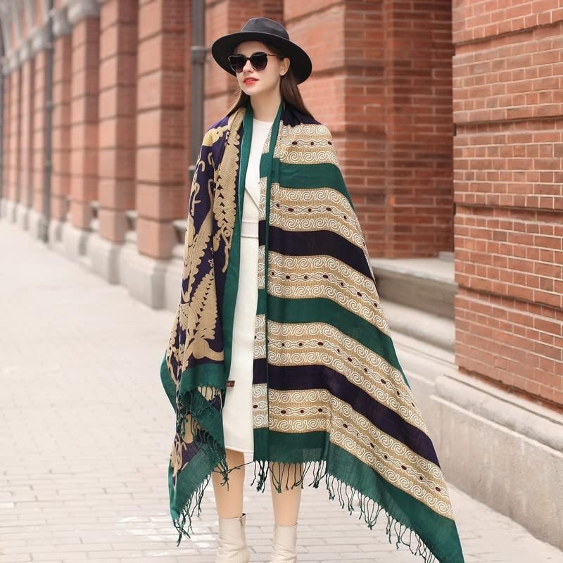 DANA XU 100% Merino Wool Pashmina Shawl for Women 96"x43", Oversized Cashmere Wrap with Tassels, Floral Travel Blanket Cape - Image 7