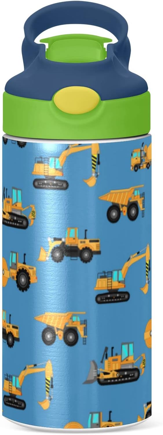 Stainless Steel Water Bottle for kids- 12 Ounce Stainless Steel Vacuum Insulated Water Bottle for Kids children,Double Wall Vacuum Insulated Bottles (Excavator Concrete Mixer) - Image 2