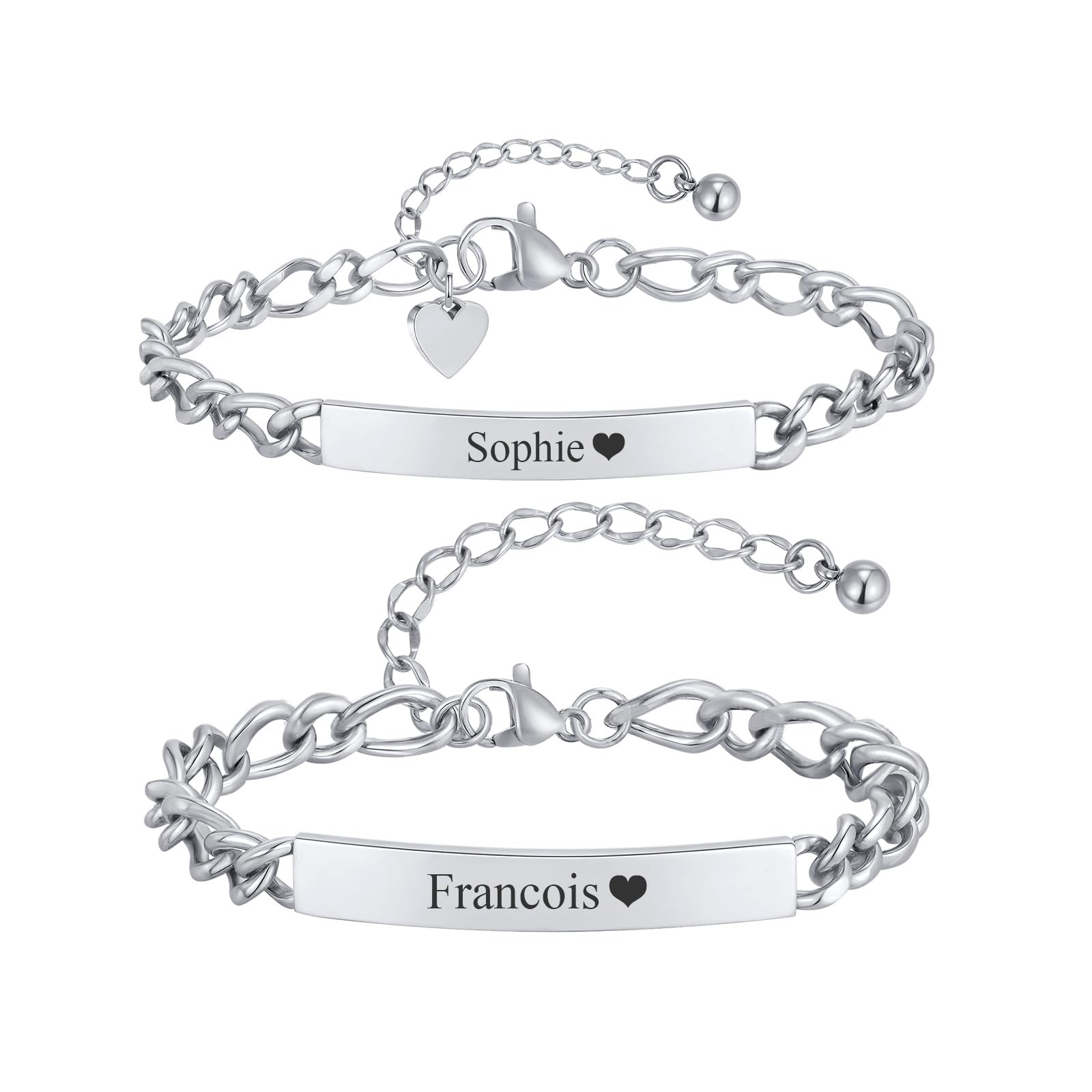 Personalized Matching Bracelet for Couple - Free Engraving Custom Couples Bracelets,Hypoallergenic Adjustable Stainless Steel Long Distance Relationship Jewelry,Promise Bracelet Gifts for Him and Her