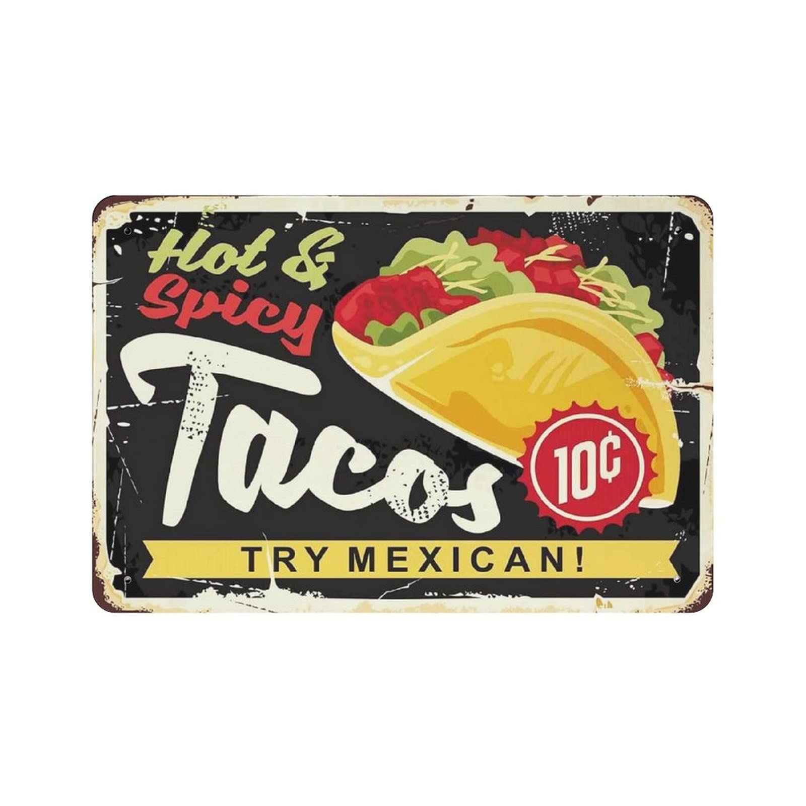 Hot And Spicy Mexican Tacos Tin Sign Metal Plaque Art Hanging Iron Painting Retro Home Kitchen Garden Garage Wall Decor 20x30cm